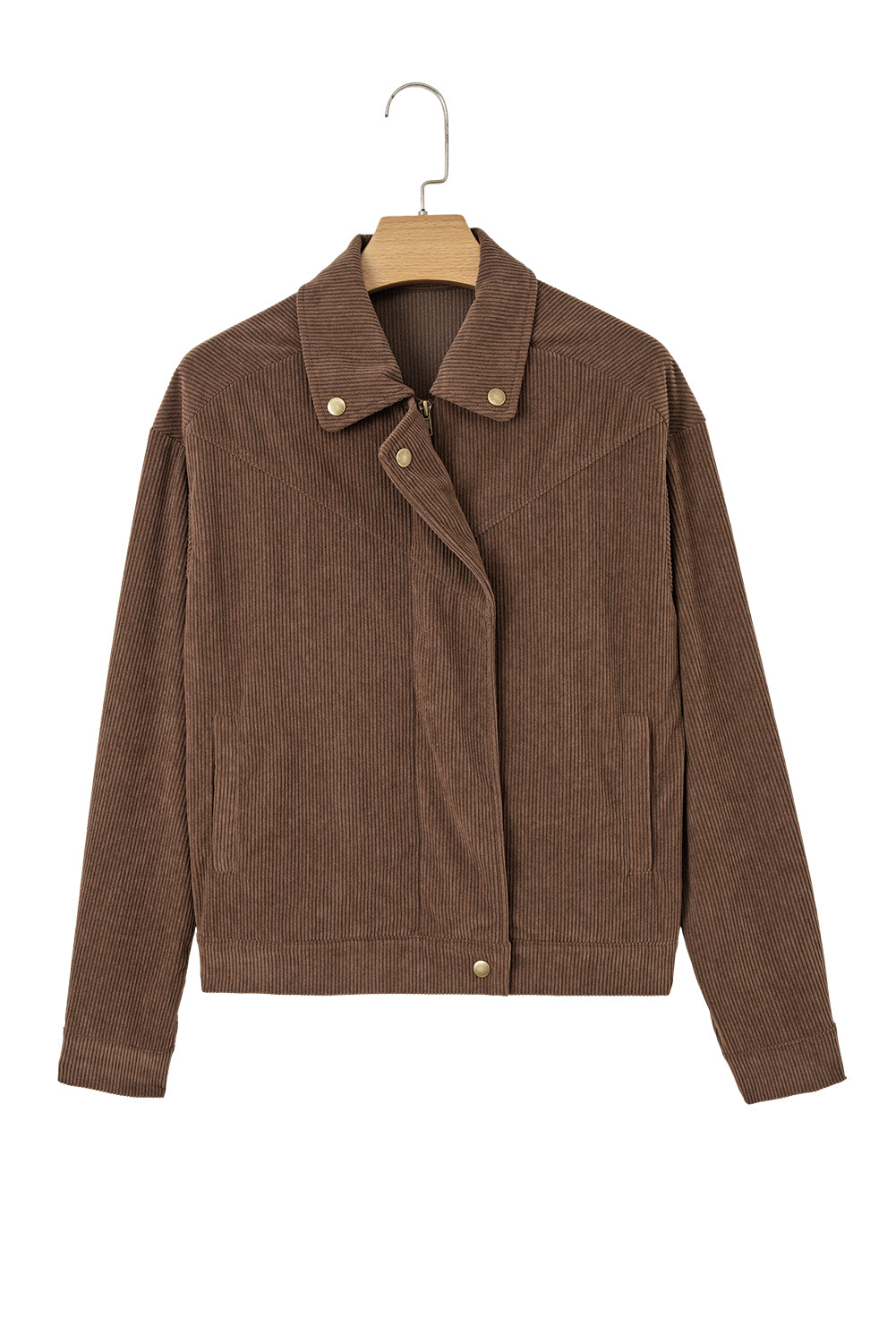 Dark Khaki Button Zip Up Lapel Collar Corduroy Jacket-Outerwear/Jackets-[Adult]-[Female]-2022 Online Blue Zone Planet