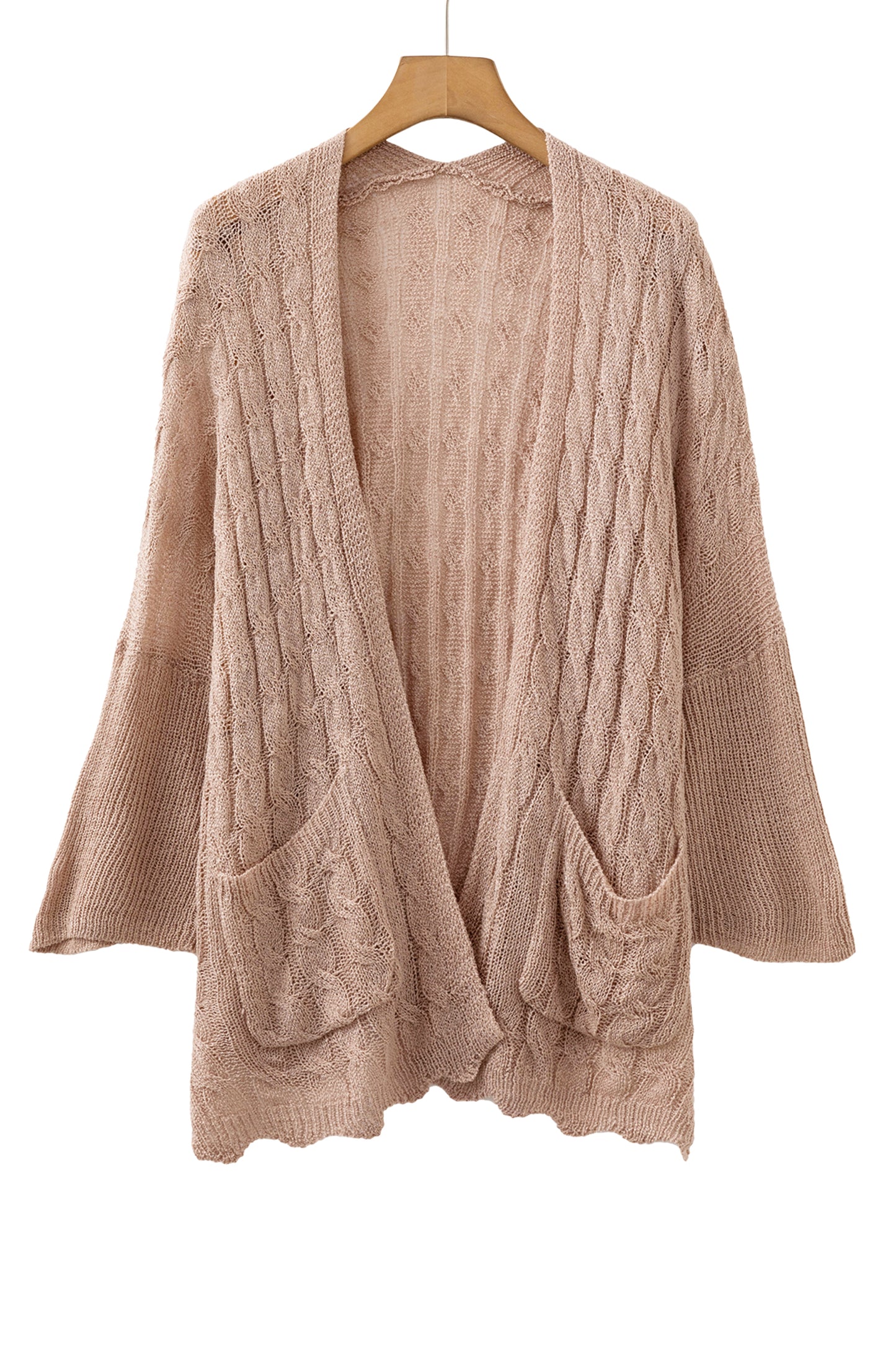 Old Rose Hollowed Pattern Knit Drop Shoulder Open Sweater Cardigan-Sweaters & Cardigans/Cardigans-[Adult]-[Female]-2022 Online Blue Zone Planet