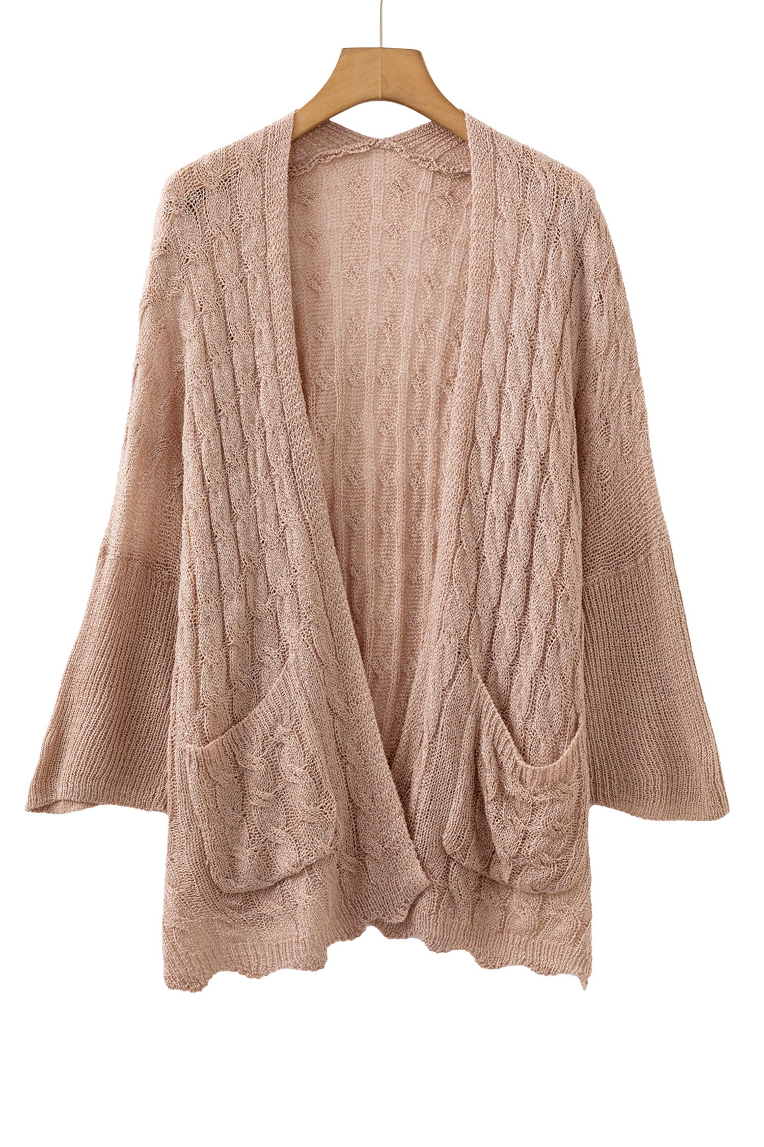 Old Rose Hollowed Pattern Knit Drop Shoulder Open Sweater Cardigan-Sweaters & Cardigans/Cardigans-[Adult]-[Female]-2022 Online Blue Zone Planet