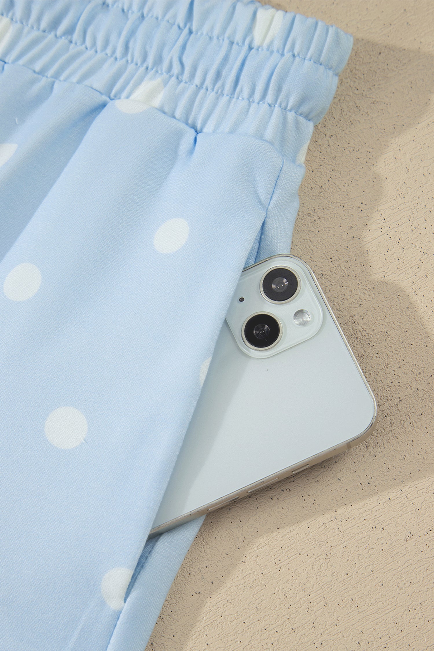 White Exposed Seam Detail Polka Dot Loose Tee Drawstring Shorts Set-Two Piece Sets/Short Sets-[Adult]-[Female]-2022 Online Blue Zone Planet