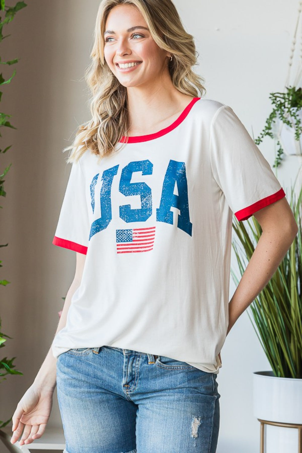 Blue Zone Planet | Heimish Full Size USA Contrast Trim Short Sleeve T-Shirt-TOPS / DRESSES-[Adult]-[Female]-OFFWHITE-S-2022 Online Blue Zone Planet