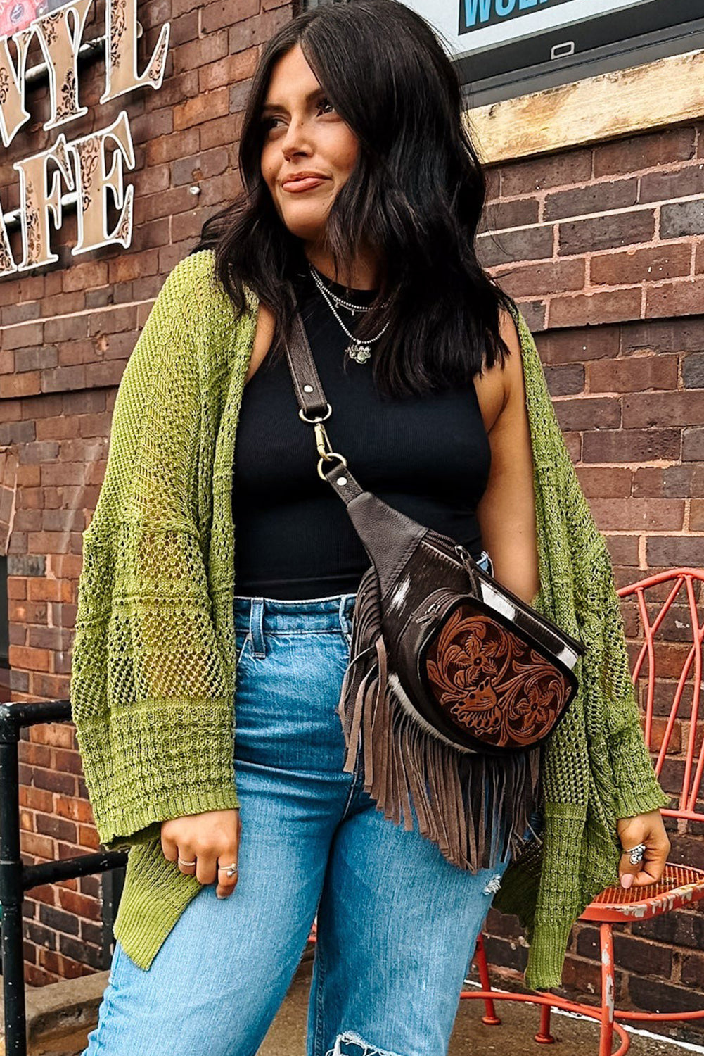 Spinach Green Oversize Crochet Knit Open Cardigan-Sweaters & Cardigans/Cardigans-[Adult]-[Female]-2022 Online Blue Zone Planet