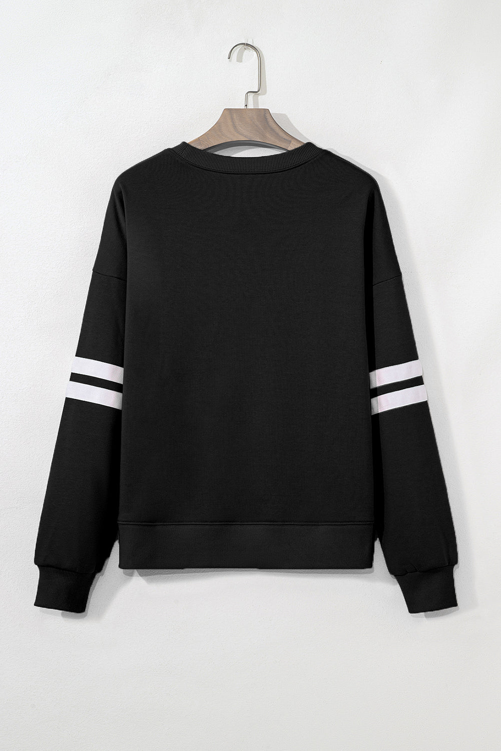 Black Varsity Striped Detail Drop Shoulder Oversized Sweatshirt-Tops/Sweatshirts & Hoodies-[Adult]-[Female]-2022 Online Blue Zone Planet
