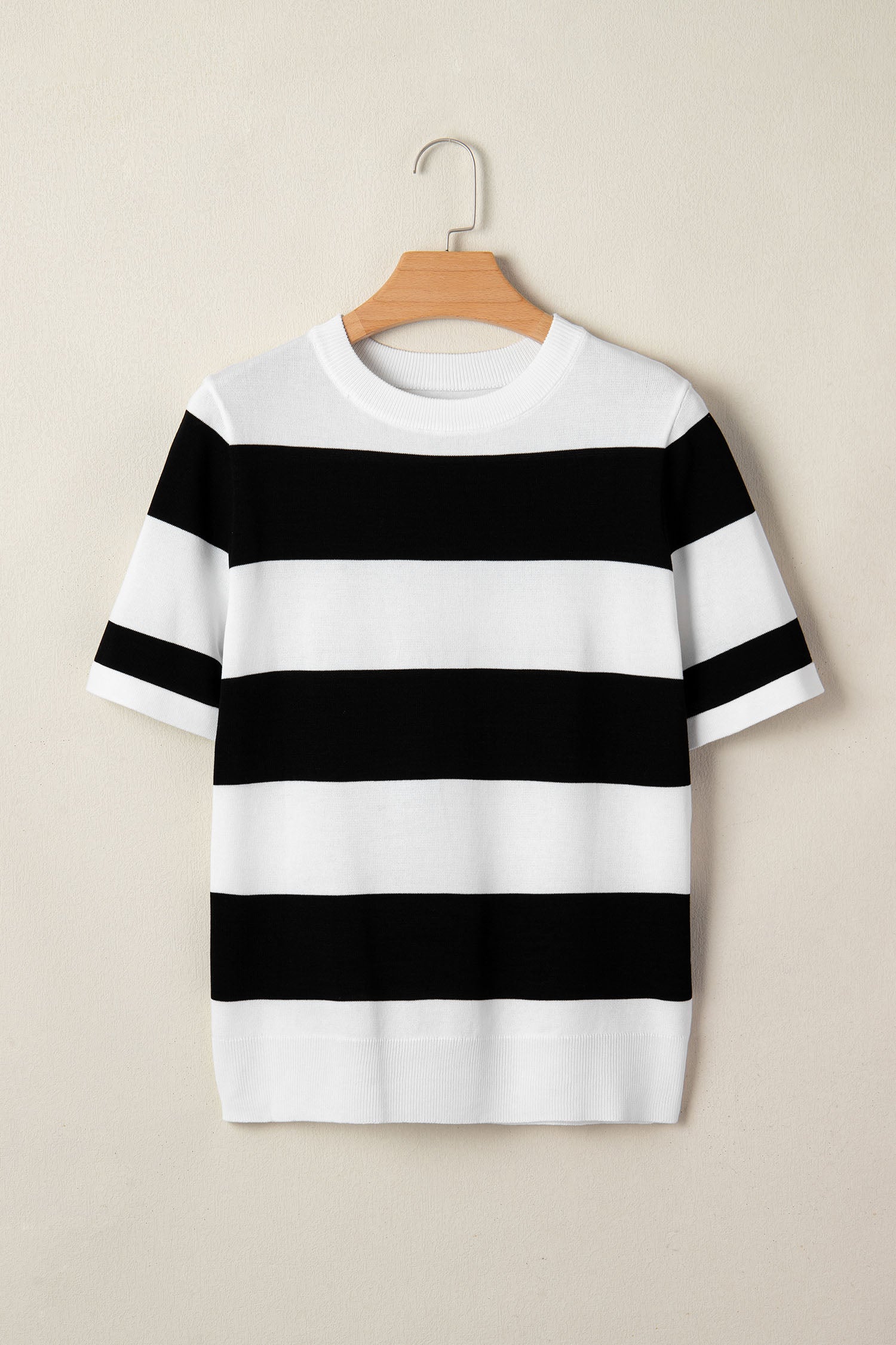 Black Stripe Colorblock Striped Knitted T Shirt-TOPS / DRESSES-[Adult]-[Female]-2022 Online Blue Zone Planet