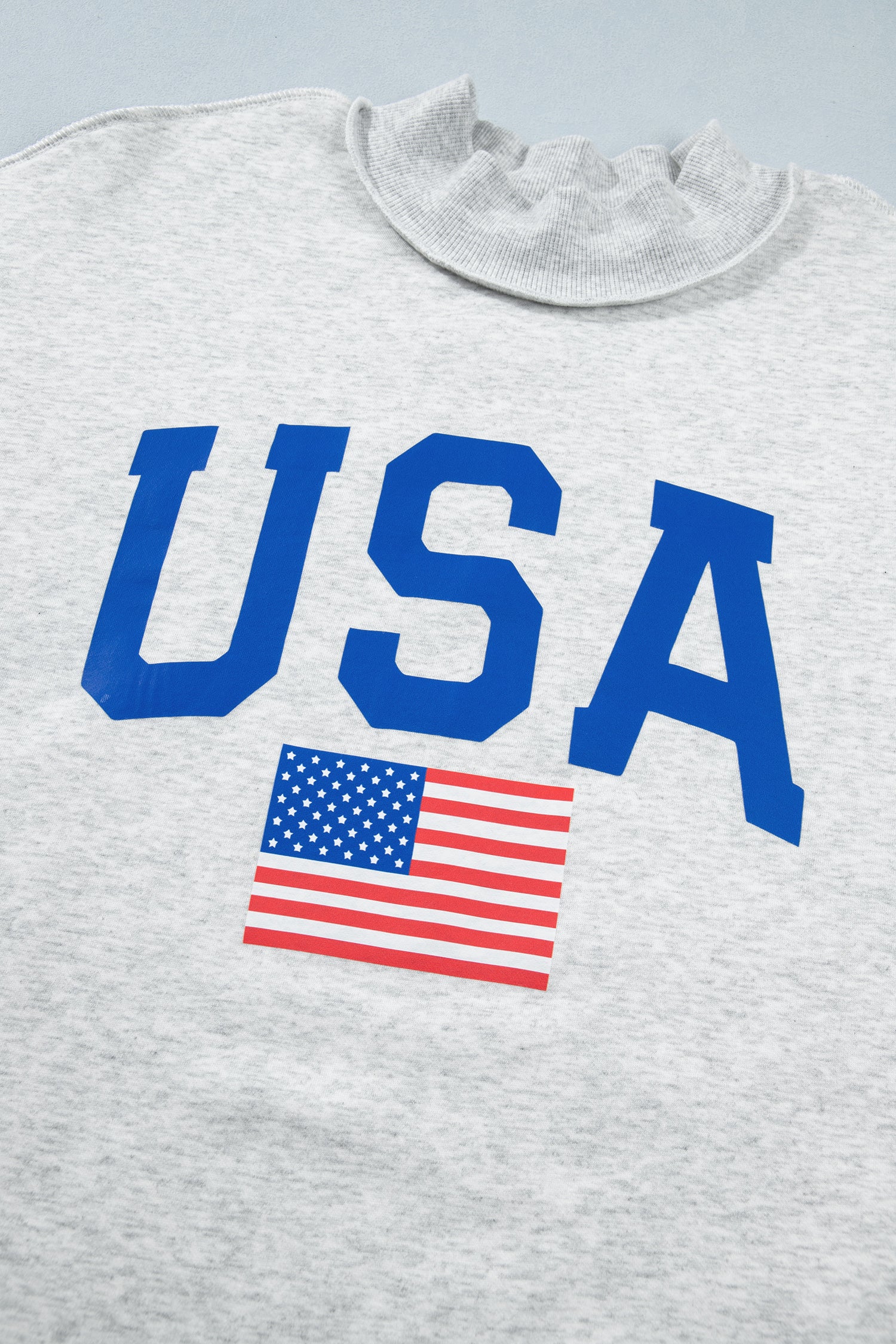 Light Grey Mock Neck Reversible USA/America Graphic Sweatshirt-Graphic/Graphic Sweatshirts-[Adult]-[Female]-2022 Online Blue Zone Planet