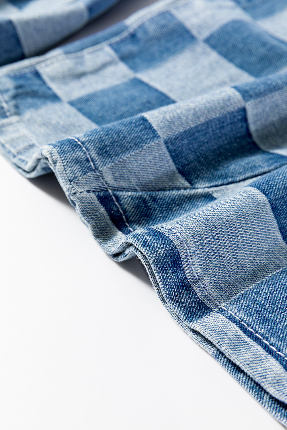 Blue Zone Planet | Dusk Blue Plus Size Checkered Seamed High Waist Wide Leg Jeans-Plus Size/Plus Size Bottoms-[Adult]-[Female]-2022 Online Blue Zone Planet