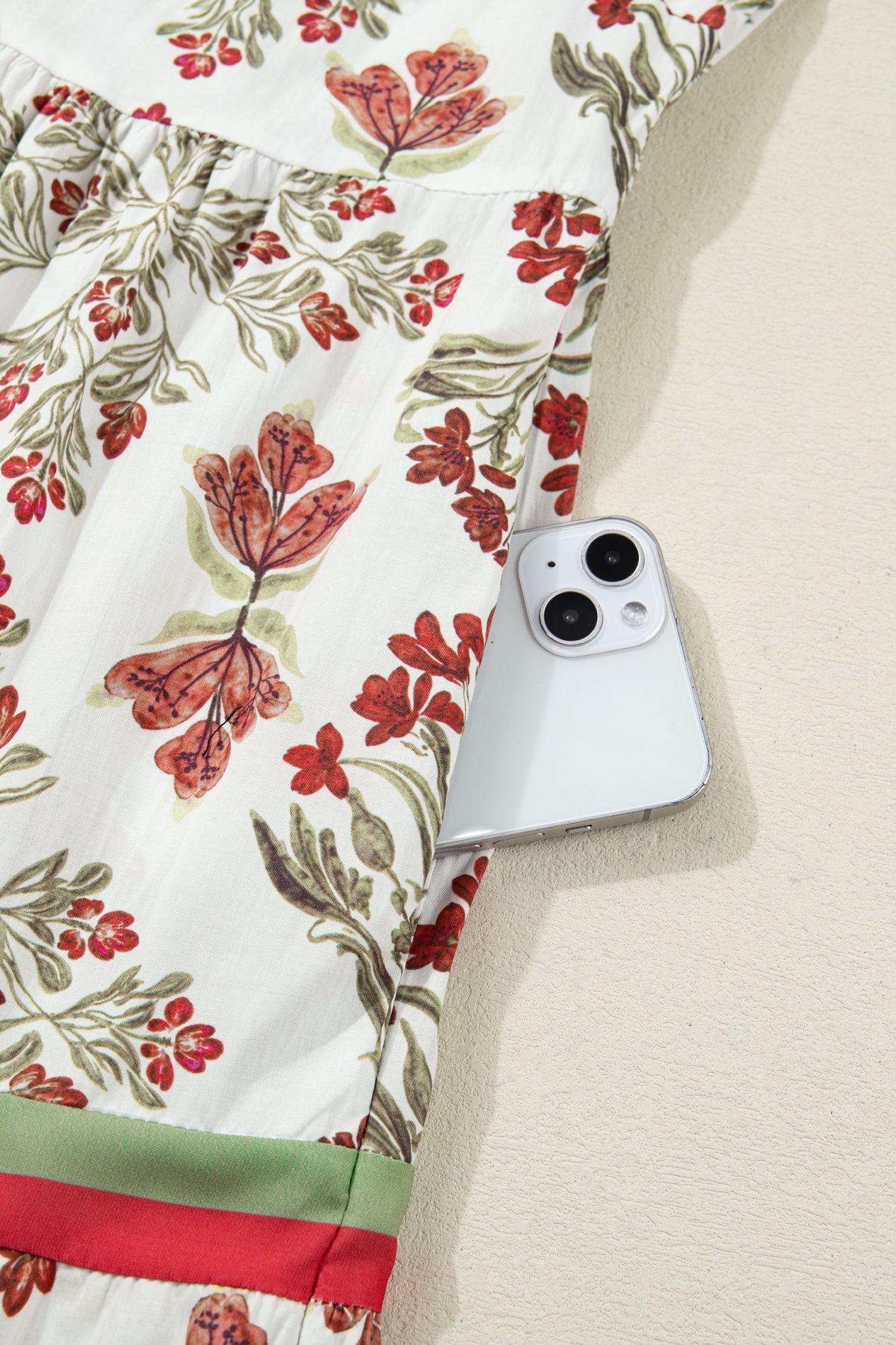 Pink Floral Print Contrast Trim Frilled Neck Long Sleeve Flared Dress-TOPS / DRESSES-[Adult]-[Female]-2022 Online Blue Zone Planet