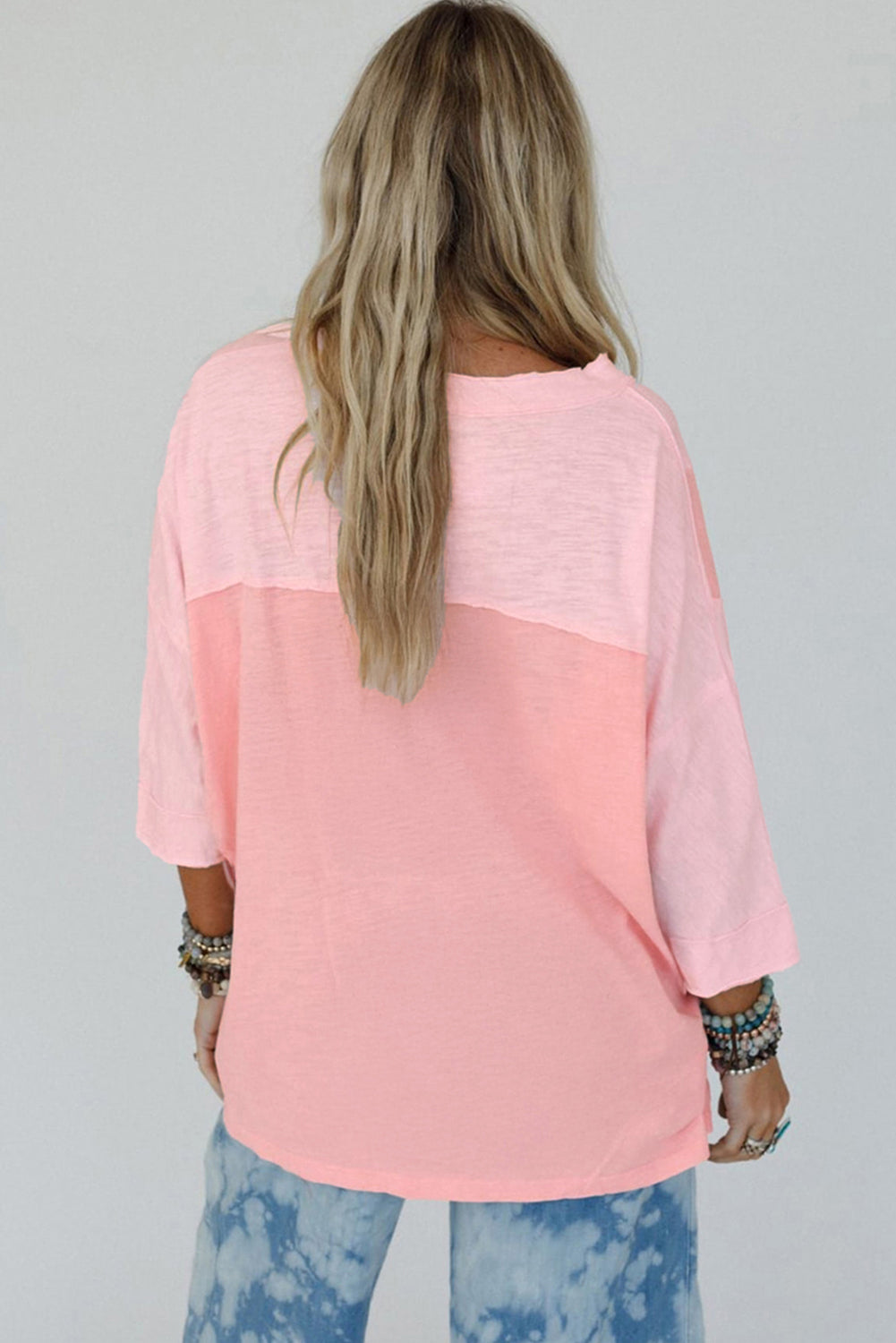 Pink Flower Patched Exposed Seam Bracelet Sleeve Oversized T Shirt-Bracelet-[Adult]-[Female]-2022 Online Blue Zone Planet