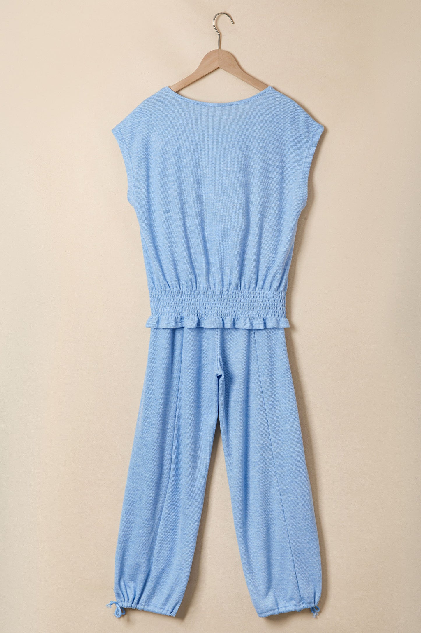 Beau Blue Cap Sleeve Matching Top and Jogger Pants Set-Two Piece Sets/Pant Sets-[Adult]-[Female]-2022 Online Blue Zone Planet