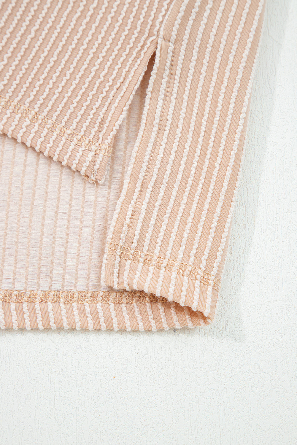 Parchment Twist Ribbed Exposed Seam Detail Long Sleeve Loose Top-Tops/Long Sleeve Tops-[Adult]-[Female]-2022 Online Blue Zone Planet