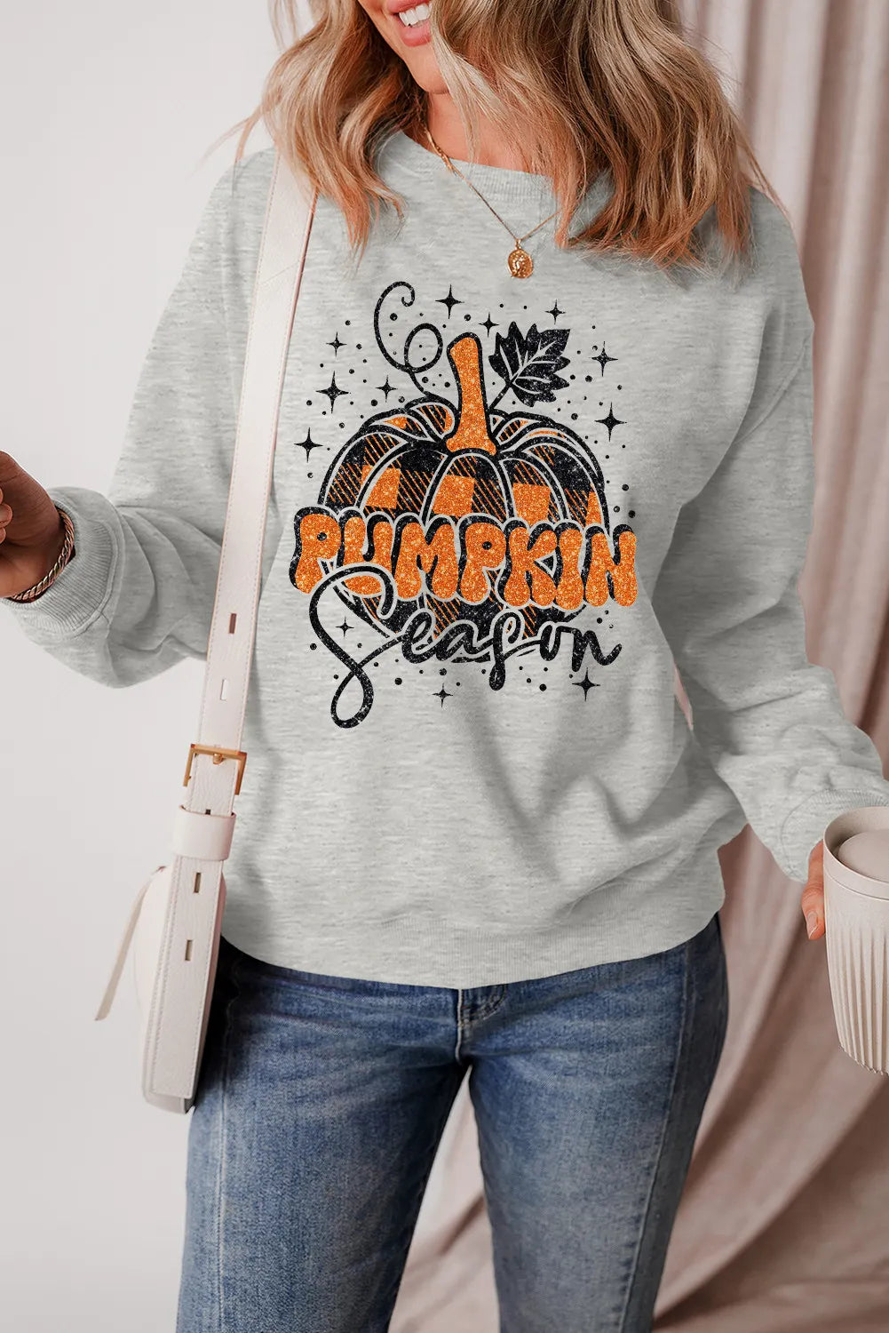 Graphic Round Neck Long Sleeve Sweatshirt-TOPS / DRESSES-[Adult]-[Female]-Gray-S-2022 Online Blue Zone Planet