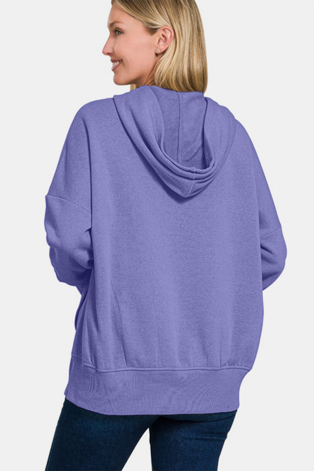 Zenana Half Snap Long Sleeve Hoodie with Kangaroo Pocket-TOPS / DRESSES-[Adult]-[Female]-2022 Online Blue Zone Planet