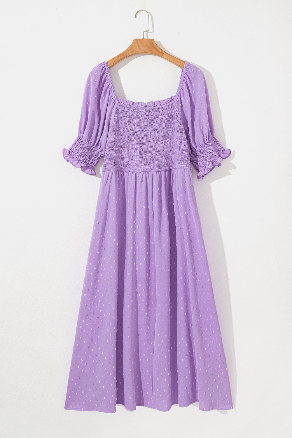 Wisteria Swiss Dot Smocked Frilled Neckline Short Sleeve Plus Size Dress-TOPS / DRESSES-[Adult]-[Female]-2022 Online Blue Zone Planet
