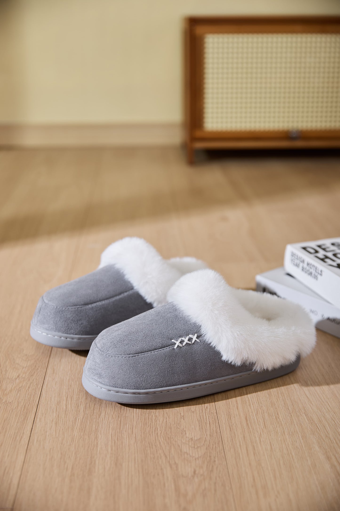 Fluff Trim Round Toe Flat Slippers-SLIPPERS-[Adult]-[Female]-2022 Online Blue Zone Planet