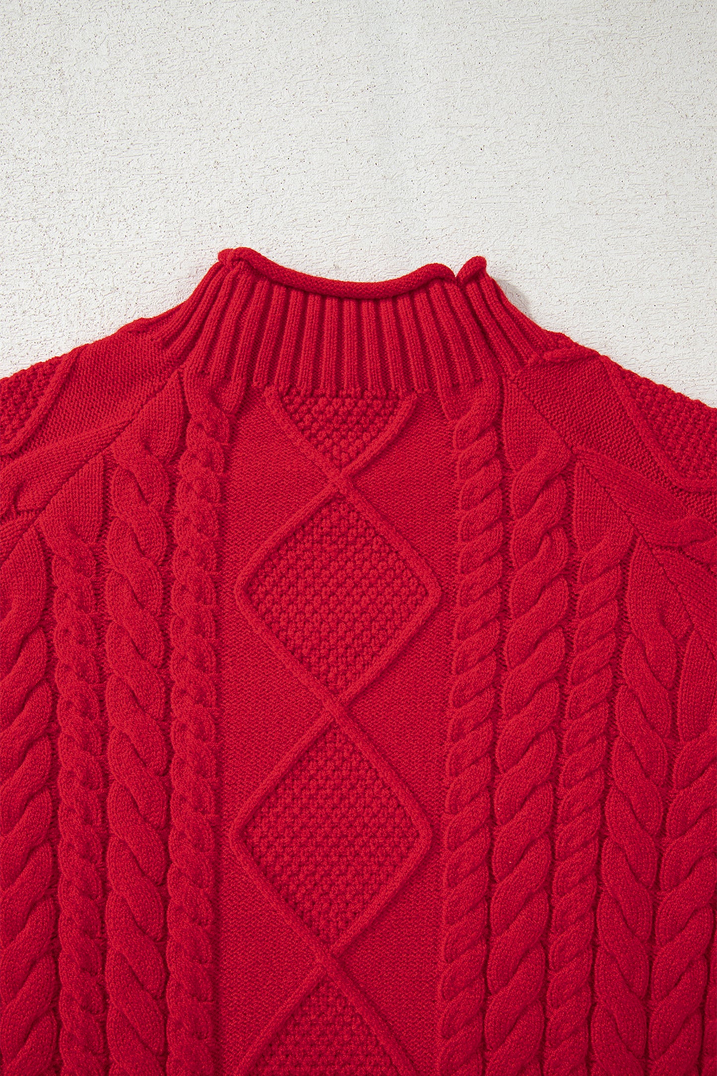 Fiery Red Cable Knit Baggy Sweater-TOPS / DRESSES-[Adult]-[Female]-2022 Online Blue Zone Planet