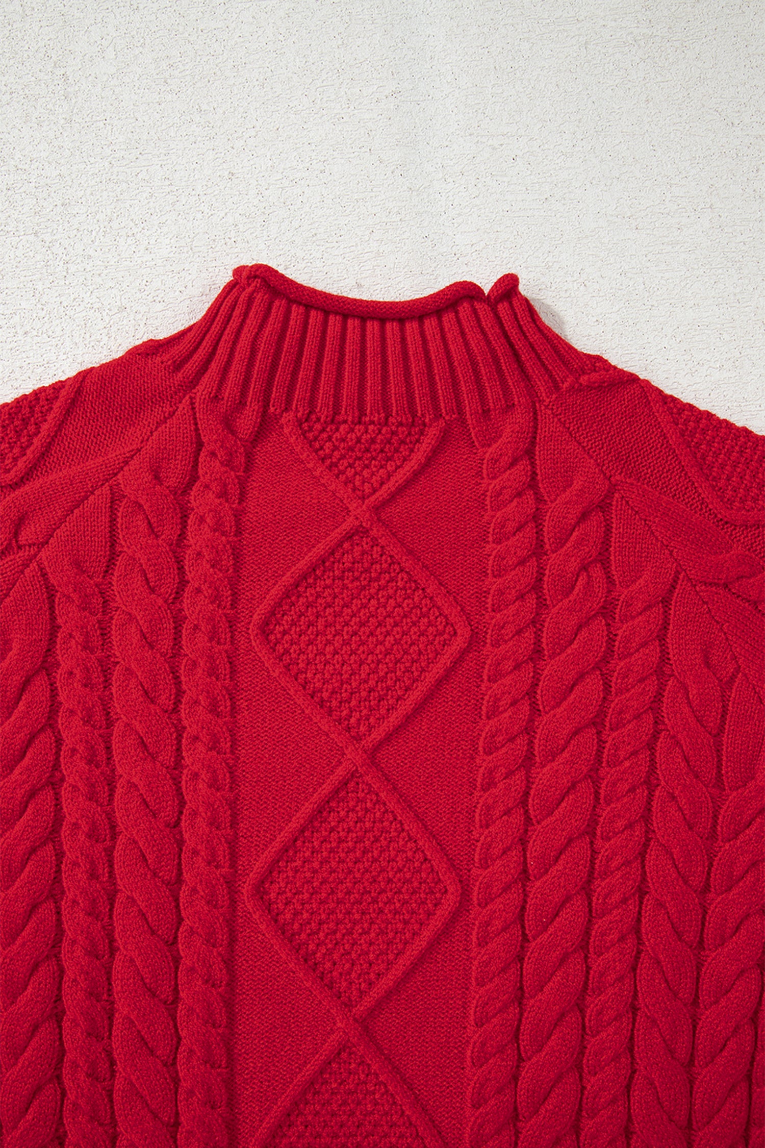 Fiery Red Cable Knit Baggy Sweater-TOPS / DRESSES-[Adult]-[Female]-2022 Online Blue Zone Planet