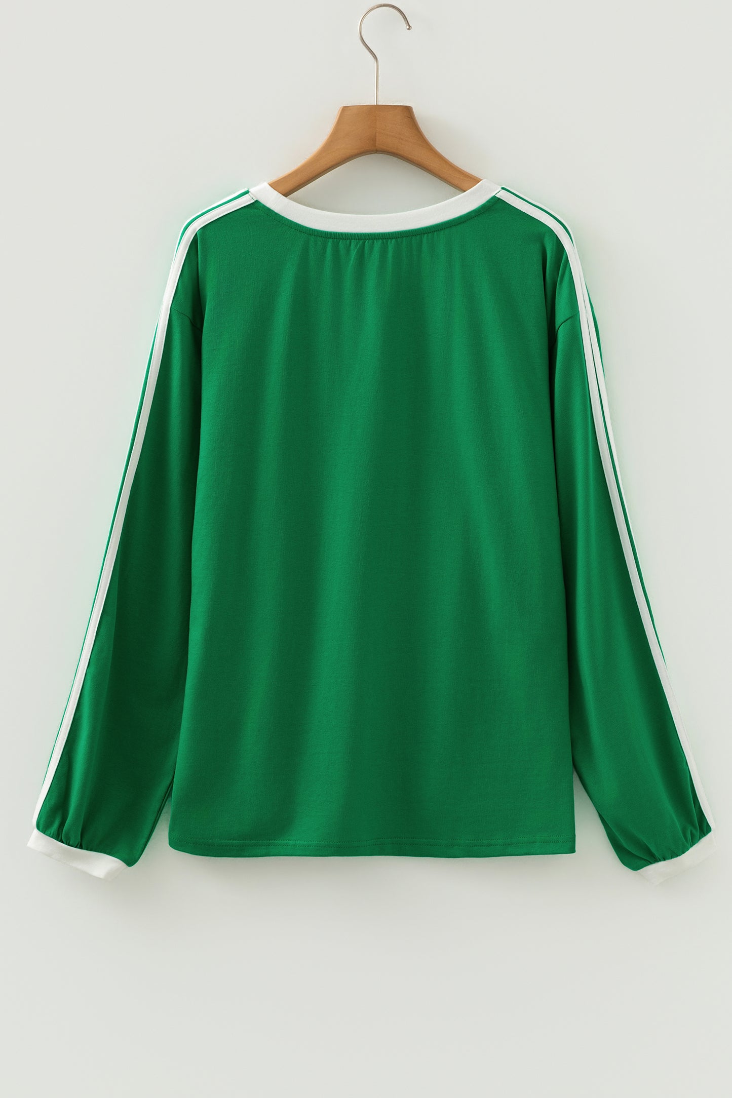 Bright Green Varsity Striped Accent Contrast Crew Neck Long Sleeve T Shirt-Tops/Long Sleeve Tops-[Adult]-[Female]-2022 Online Blue Zone Planet