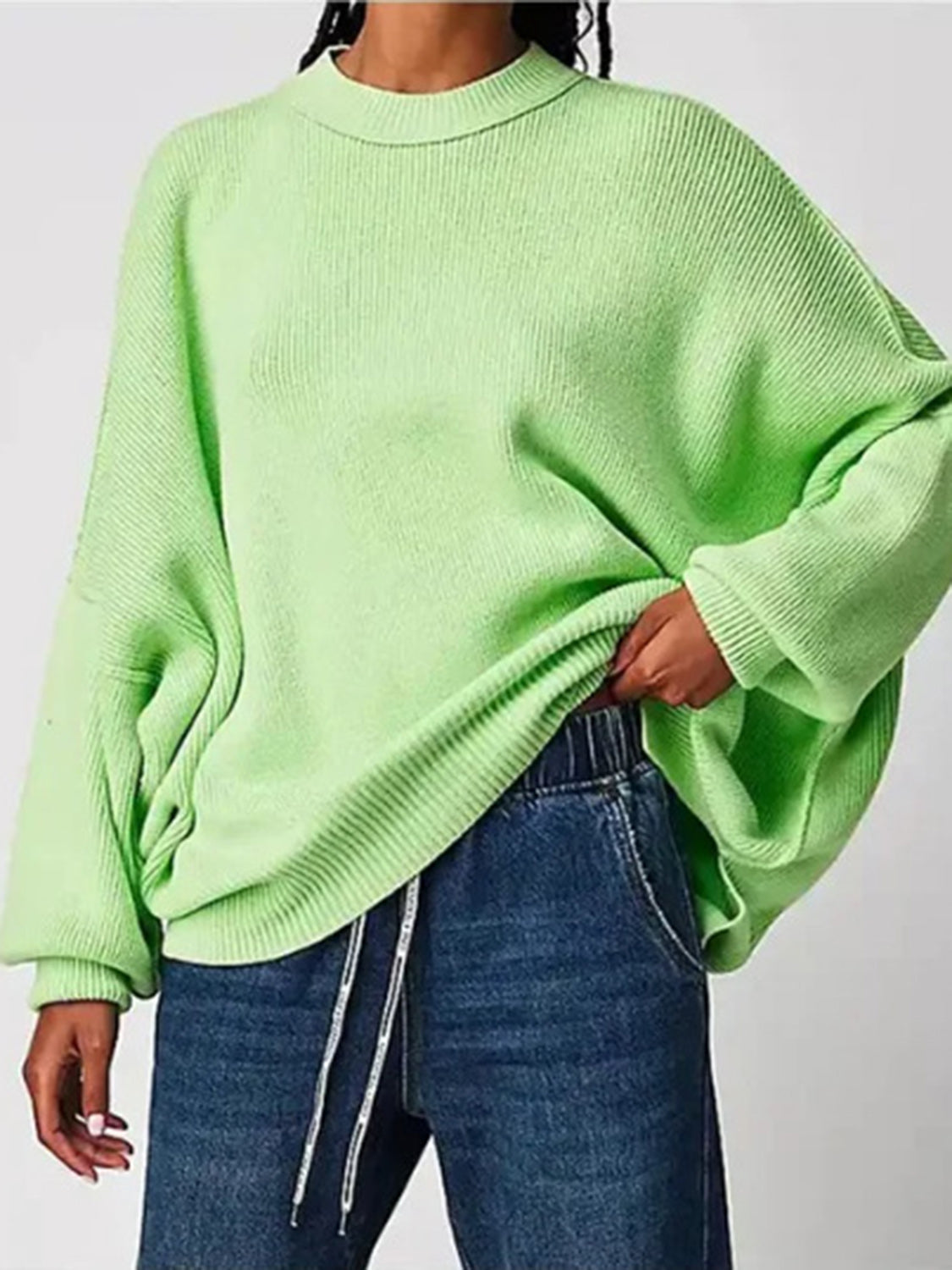 Round Neck Long Sleeve Sweater-TOPS / DRESSES-[Adult]-[Female]-Neon Green-S-2022 Online Blue Zone Planet