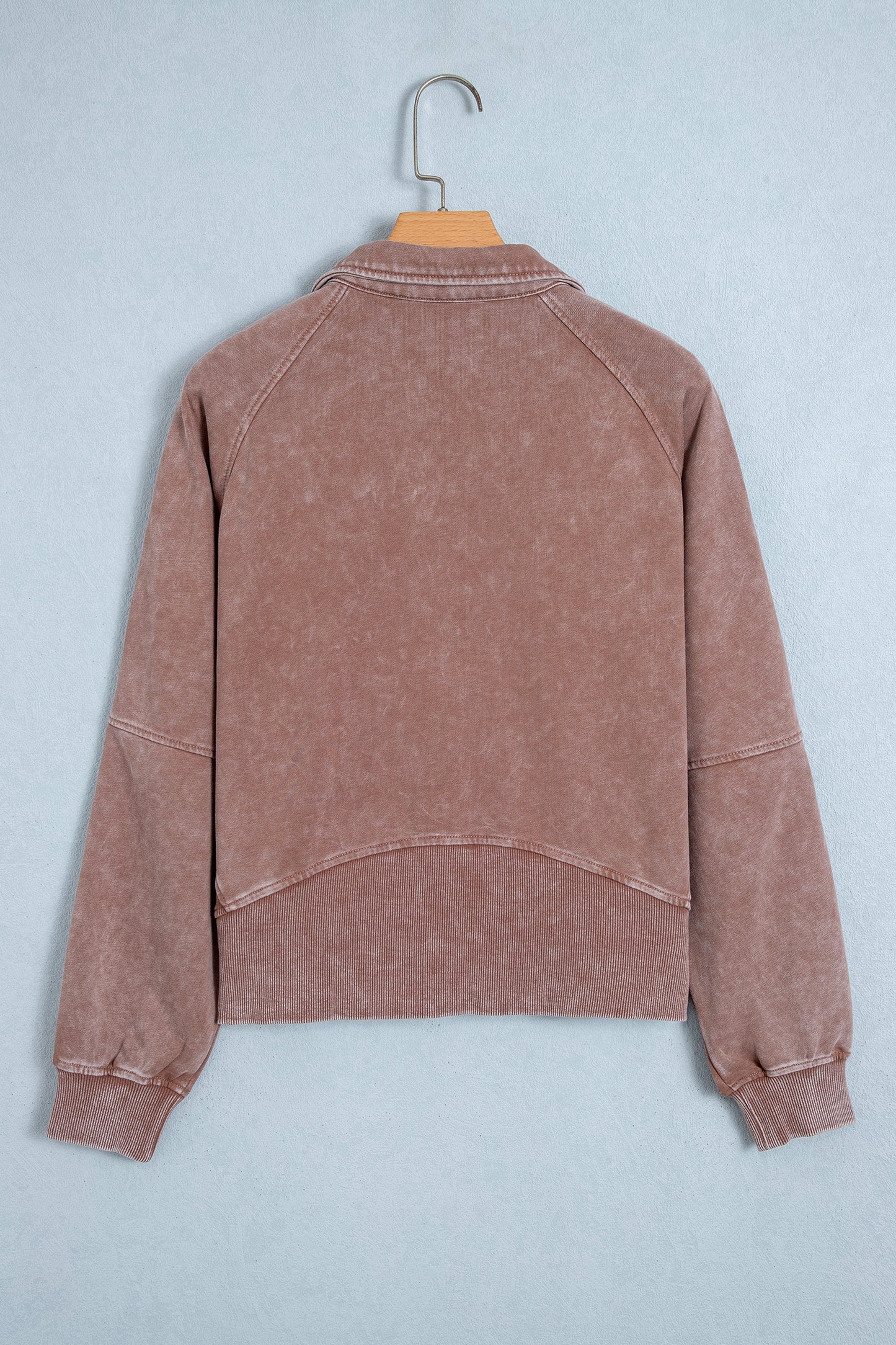 Chestnut Vintage Half-Zip Long Sleeve Ribbed Cuffs Hem Shift Silhouette Sweatshirt
