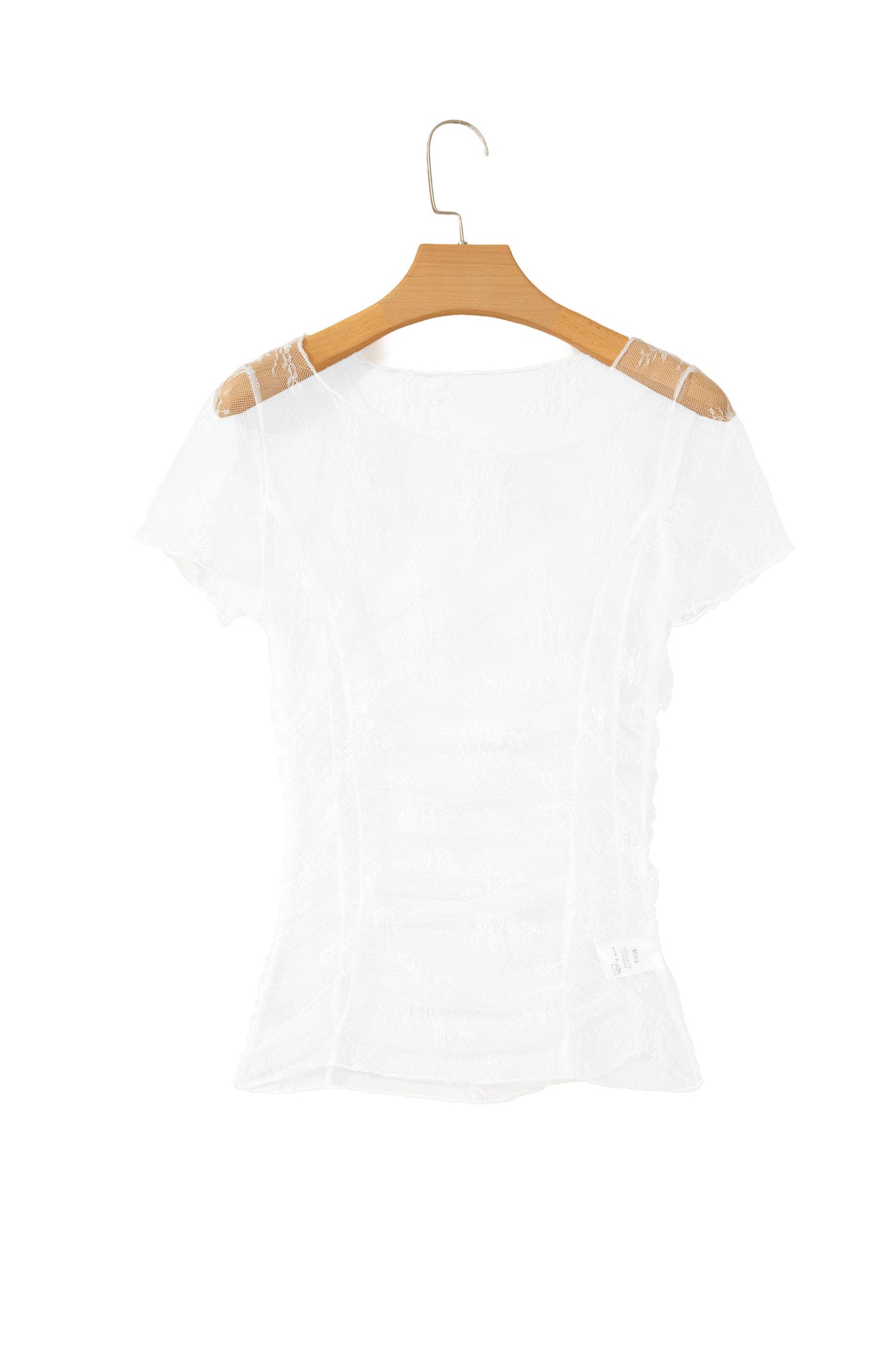 White Exposed Seam Ruched Sheer Floral Mesh Top-Tops/Blouses & Shirts-[Adult]-[Female]-2022 Online Blue Zone Planet
