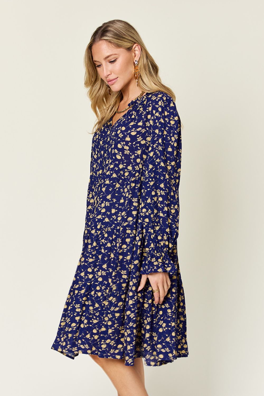 Double Take Full Size Printed Ruffle Hem Long Sleeve Tiered Dress-TOPS / DRESSES-[Adult]-[Female]-2022 Online Blue Zone Planet