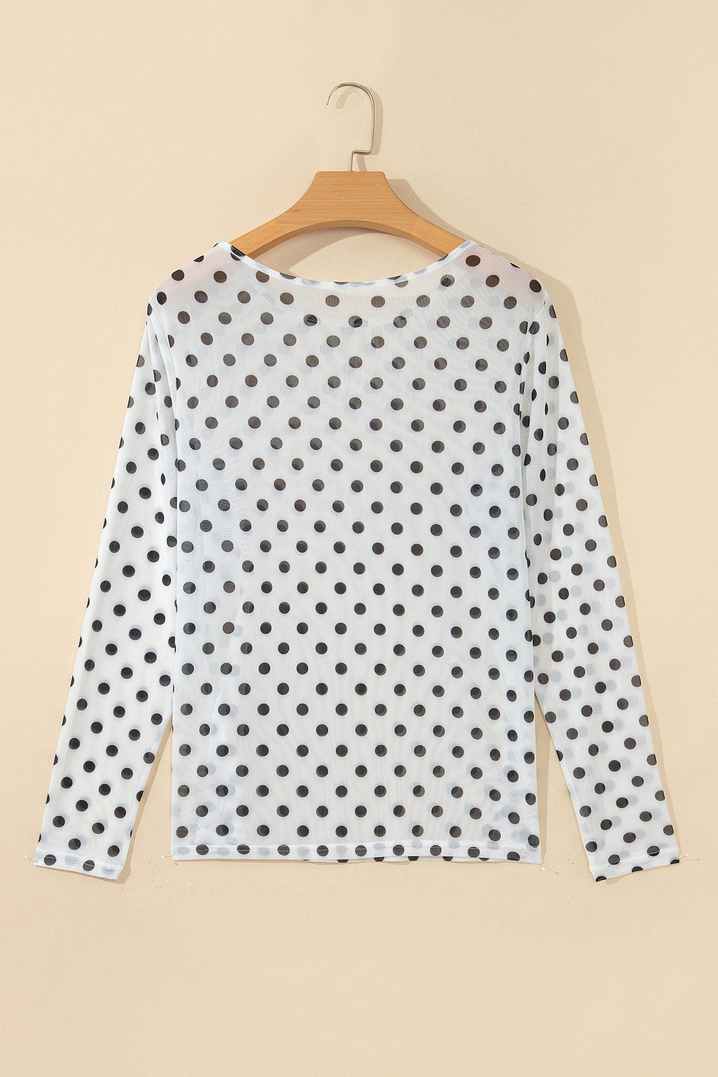 Black Polka Dot Sheer Mesh Long Sleeve Round Neck Shift Blouse-Tops/Long Sleeve Tops-[Adult]-[Female]-2022 Online Blue Zone Planet