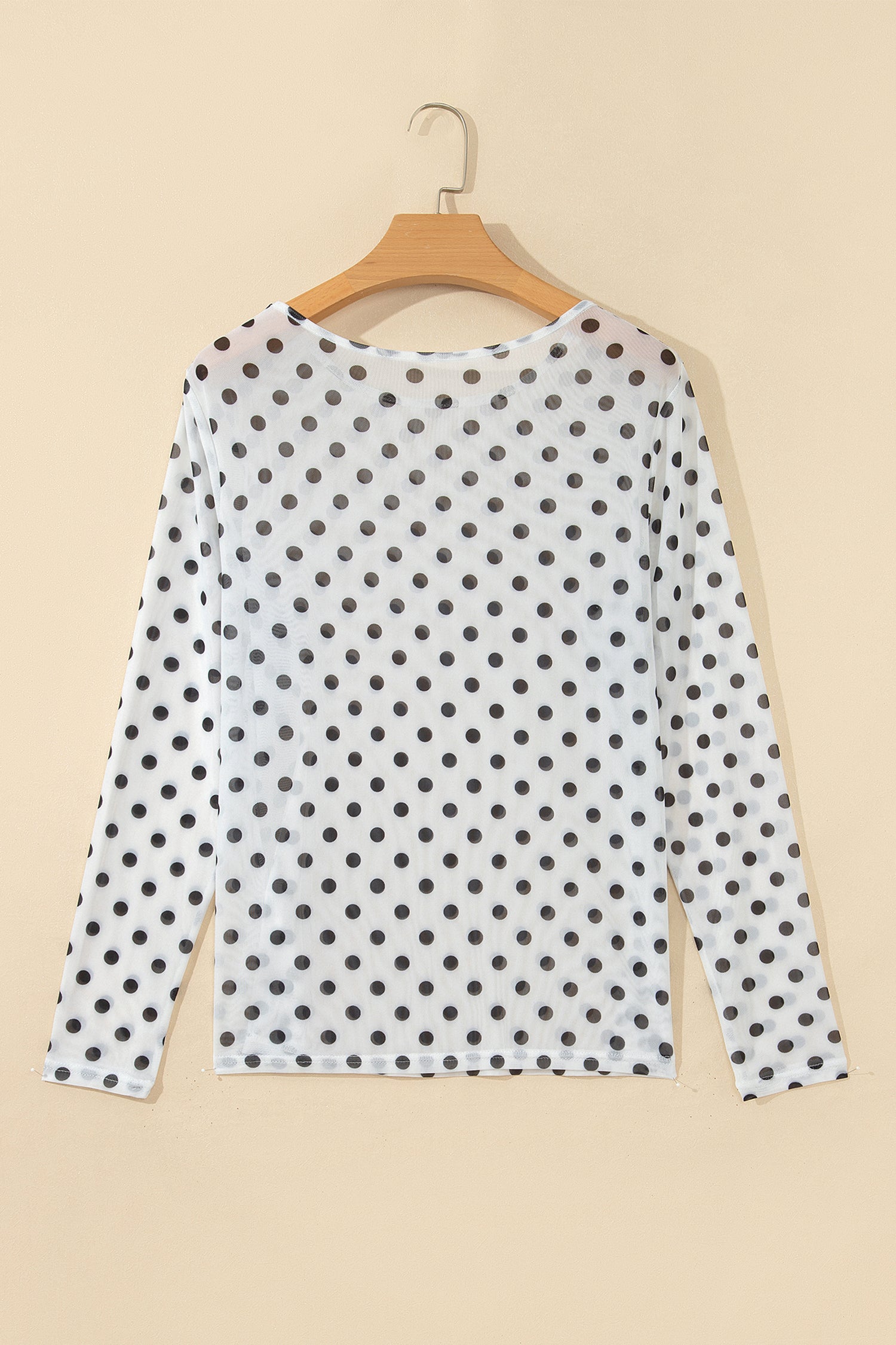 Black Polka Dot Sheer Mesh Long Sleeve Round Neck Shift Blouse-Tops/Long Sleeve Tops-[Adult]-[Female]-2022 Online Blue Zone Planet