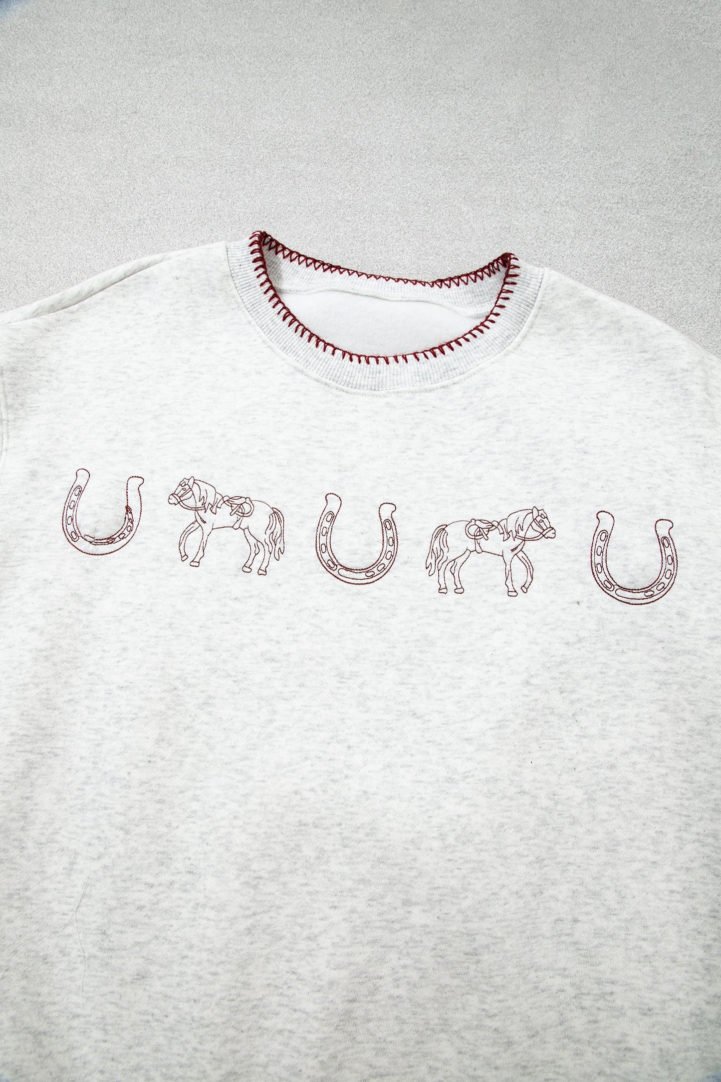 Light Grey Western Print Embroidered Casual Sweatshirt-Tops/Sweatshirts & Hoodies-[Adult]-[Female]-2022 Online Blue Zone Planet