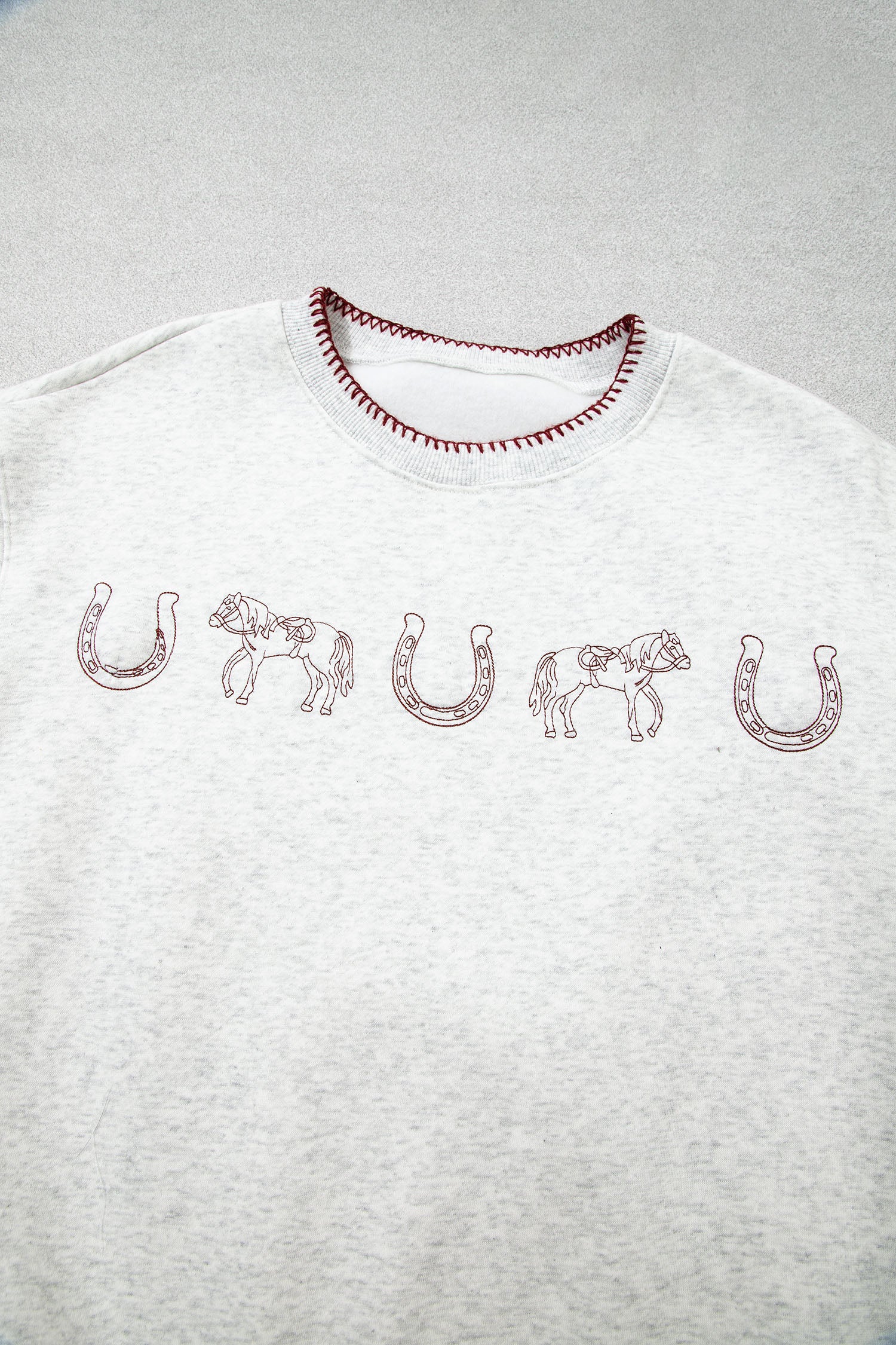 Light Grey Western Print Embroidered Casual Sweatshirt-Tops/Sweatshirts & Hoodies-[Adult]-[Female]-2022 Online Blue Zone Planet