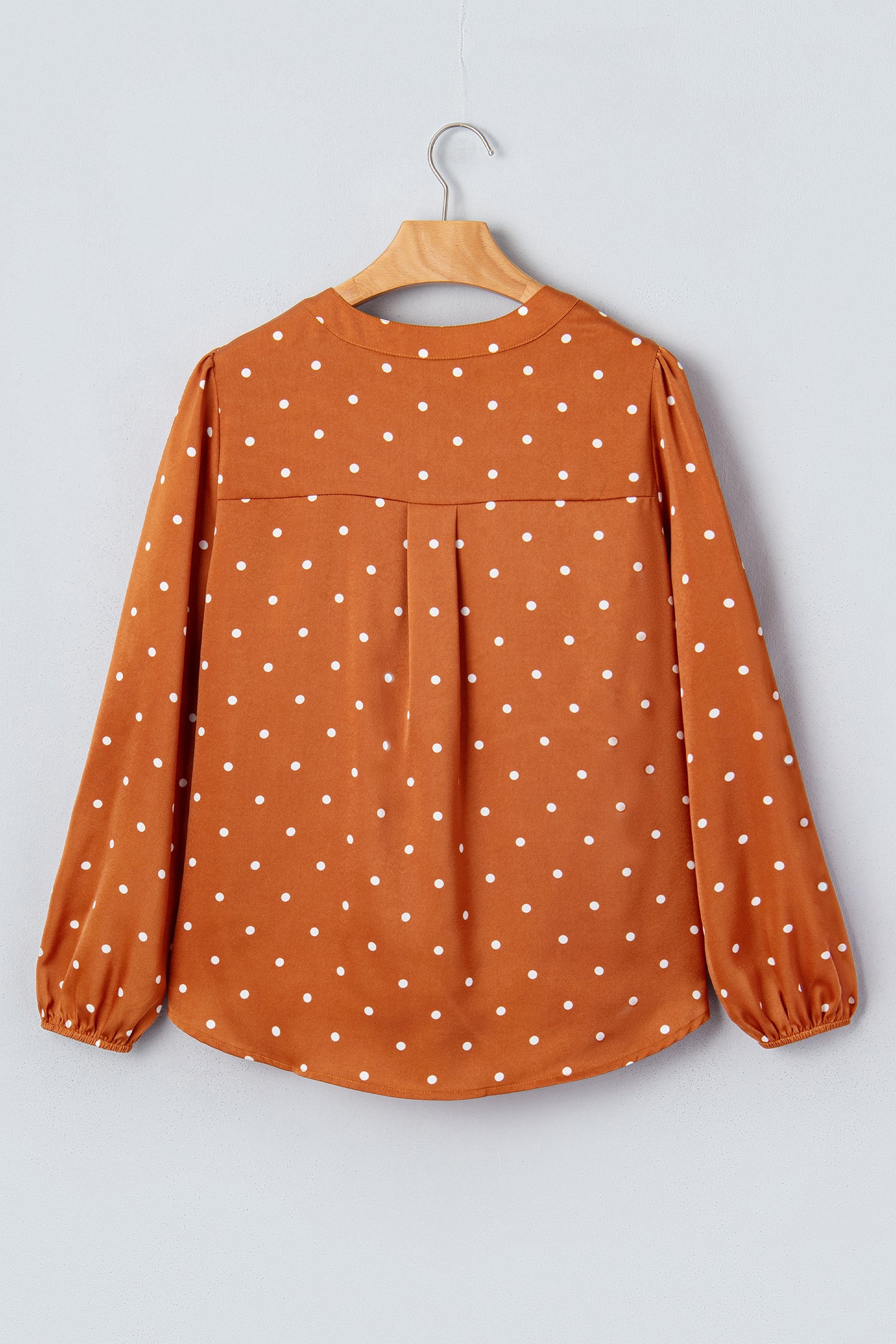 Brown Polka Dot Half Button V Neck Long Sleeve Blouse-Tops/Blouses & Shirts-[Adult]-[Female]-2022 Online Blue Zone Planet