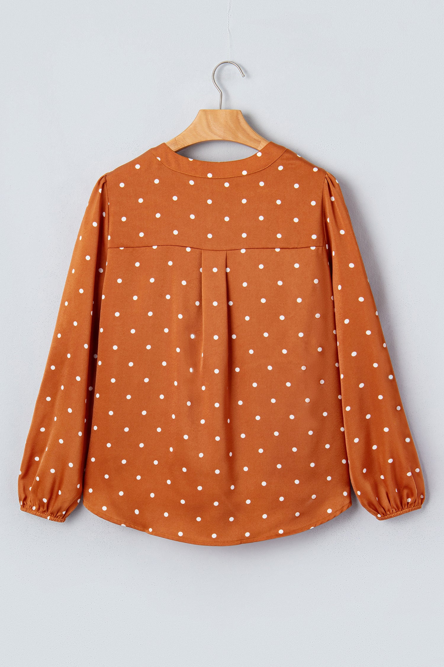 Brown Polka Dot Half Button V Neck Long Sleeve Blouse-Tops/Blouses & Shirts-[Adult]-[Female]-2022 Online Blue Zone Planet