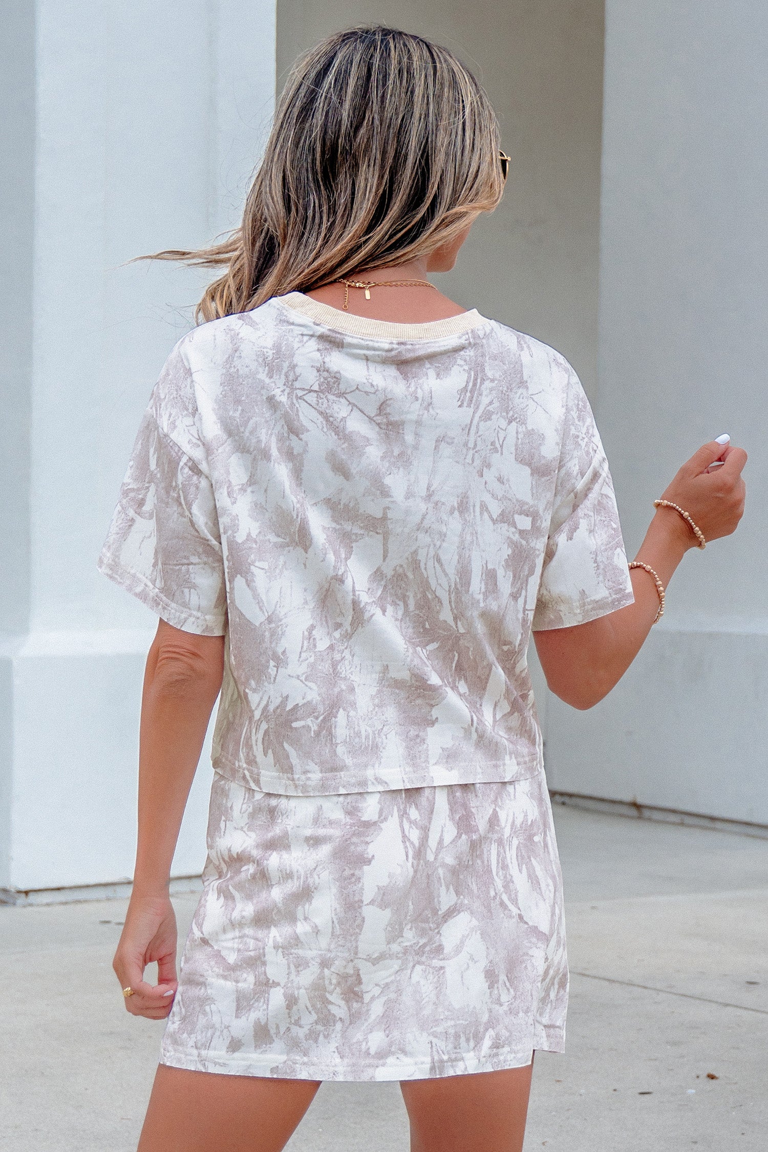 Gray Woodland Camo Print Raw Edge Cropped Top Skirt Set-Two Piece Sets/Two Piece Dresses-[Adult]-[Female]-2022 Online Blue Zone Planet