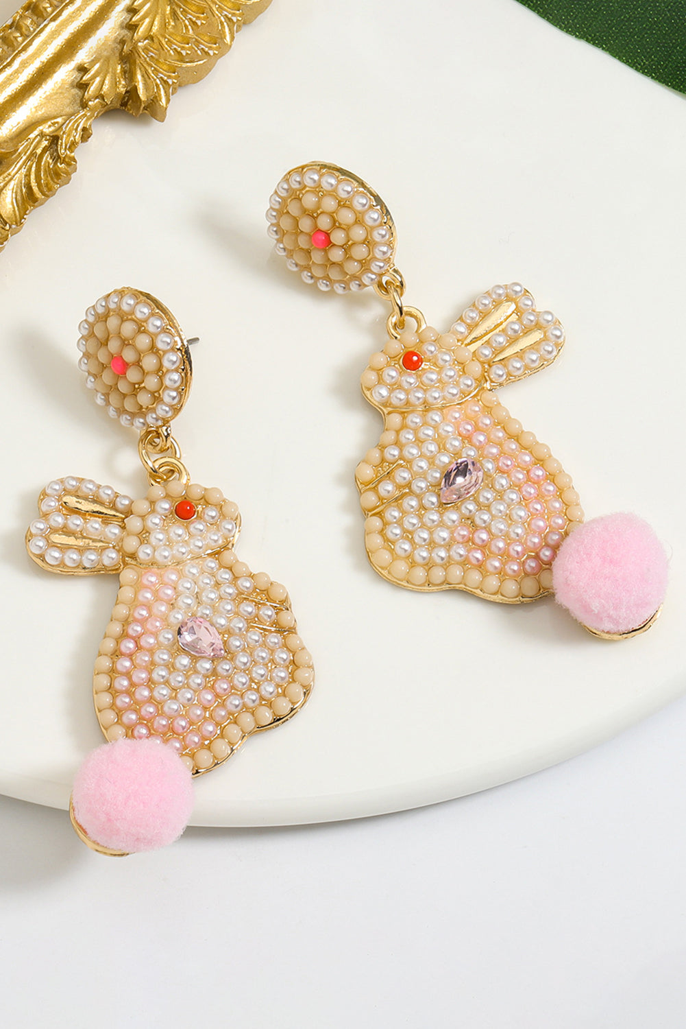 Pink Easter Bunny Pearl Beaded Earrings-Accessories/Jewelry-[Adult]-[Female]-2022 Online Blue Zone Planet