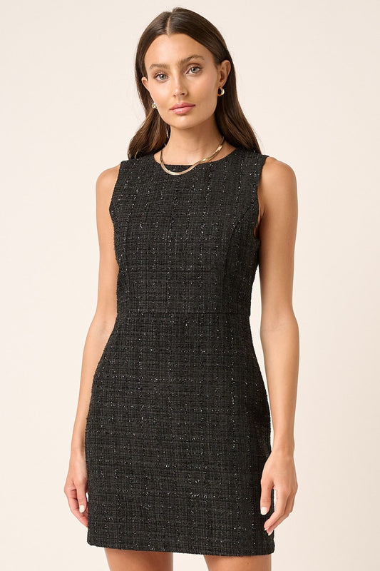 Blue Zone Planet | Mittoshop Tweed Sleeveless Mini Dress-TOPS / DRESSES-[Adult]-[Female]-Black-S-2022 Online Blue Zone Planet