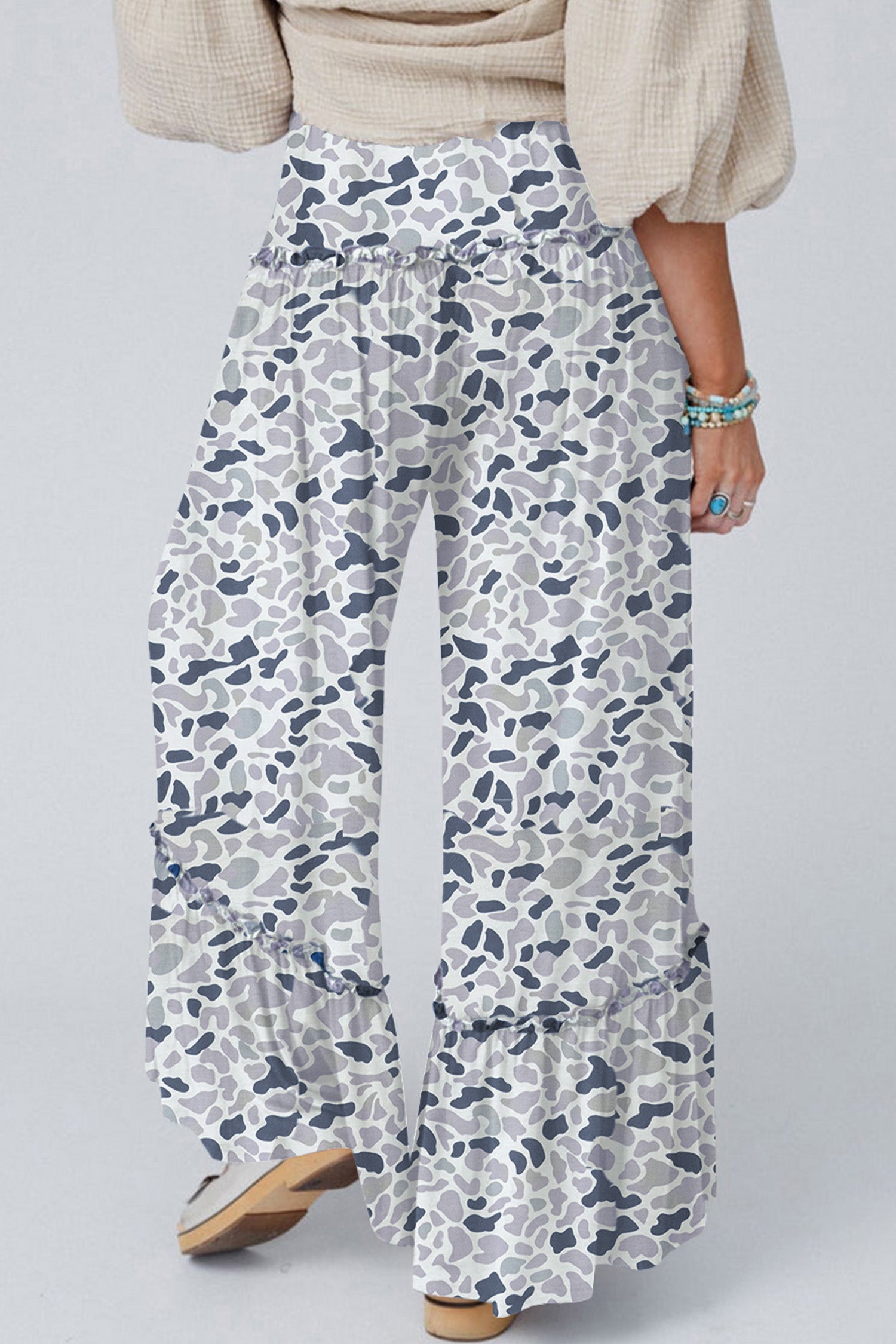 Beige Camo Print Wide Leg Casual Pants-Bottoms/Pants & Culotte-[Adult]-[Female]-2022 Online Blue Zone Planet