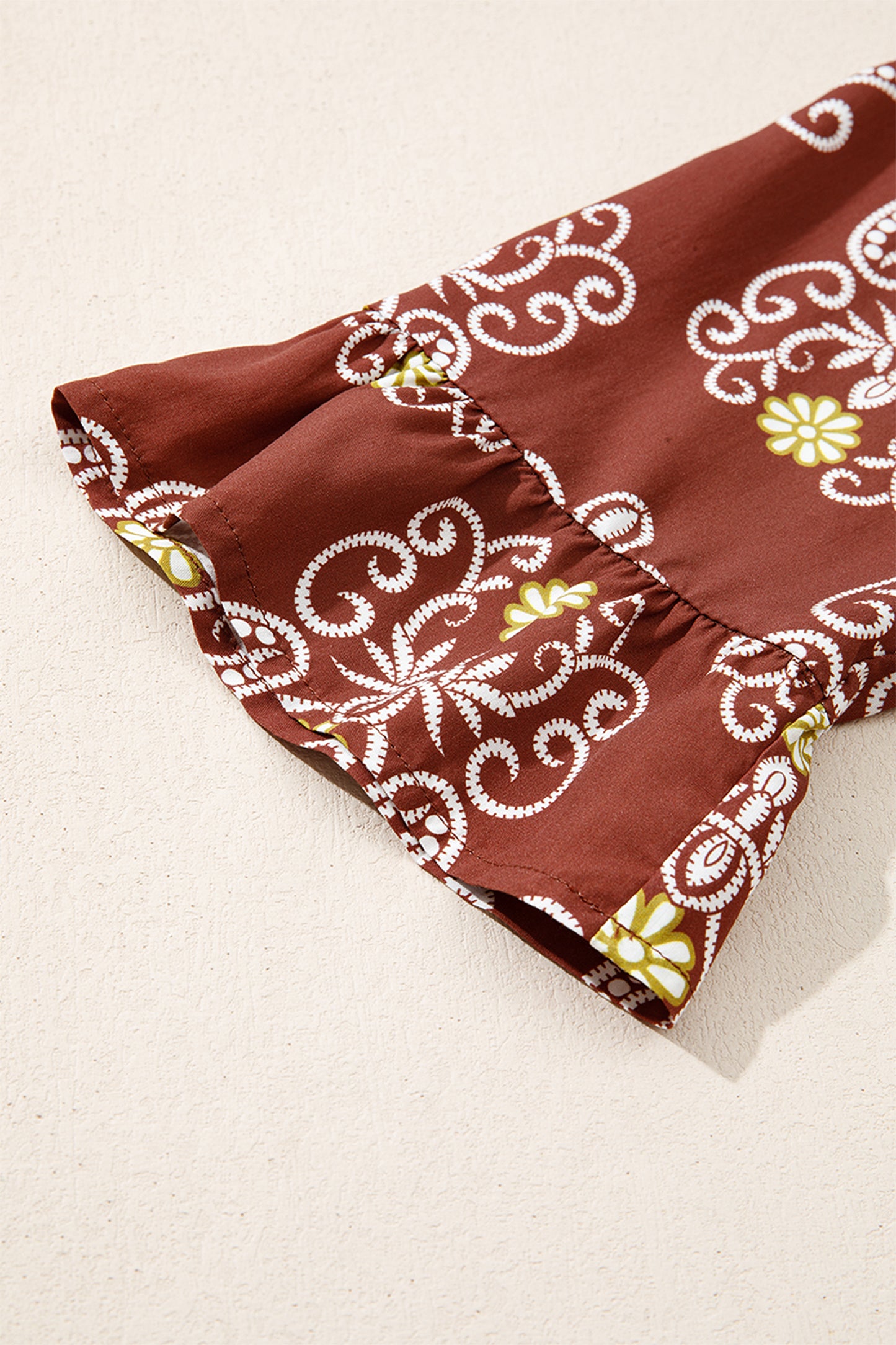 Brown Floral Print Belted Striped Trim Tiered Maxi Dress-TOPS / DRESSES-[Adult]-[Female]-2022 Online Blue Zone Planet