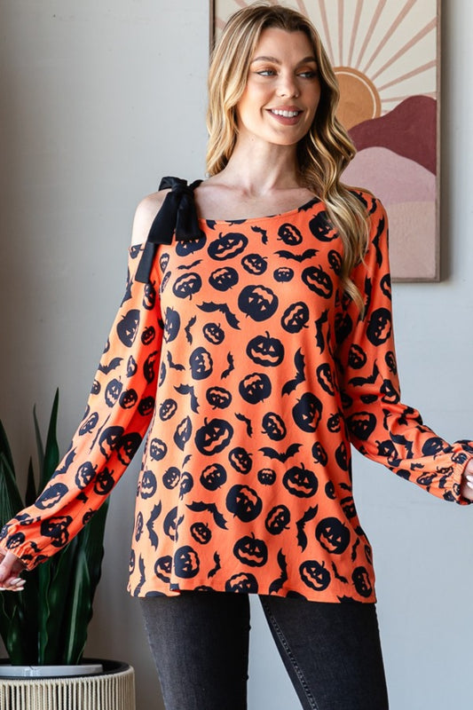 Heimish Pumpkin Print One Shoulder T-Shirt-TOPS / DRESSES-[Adult]-[Female]-Orange Multi-S-2022 Online Blue Zone Planet