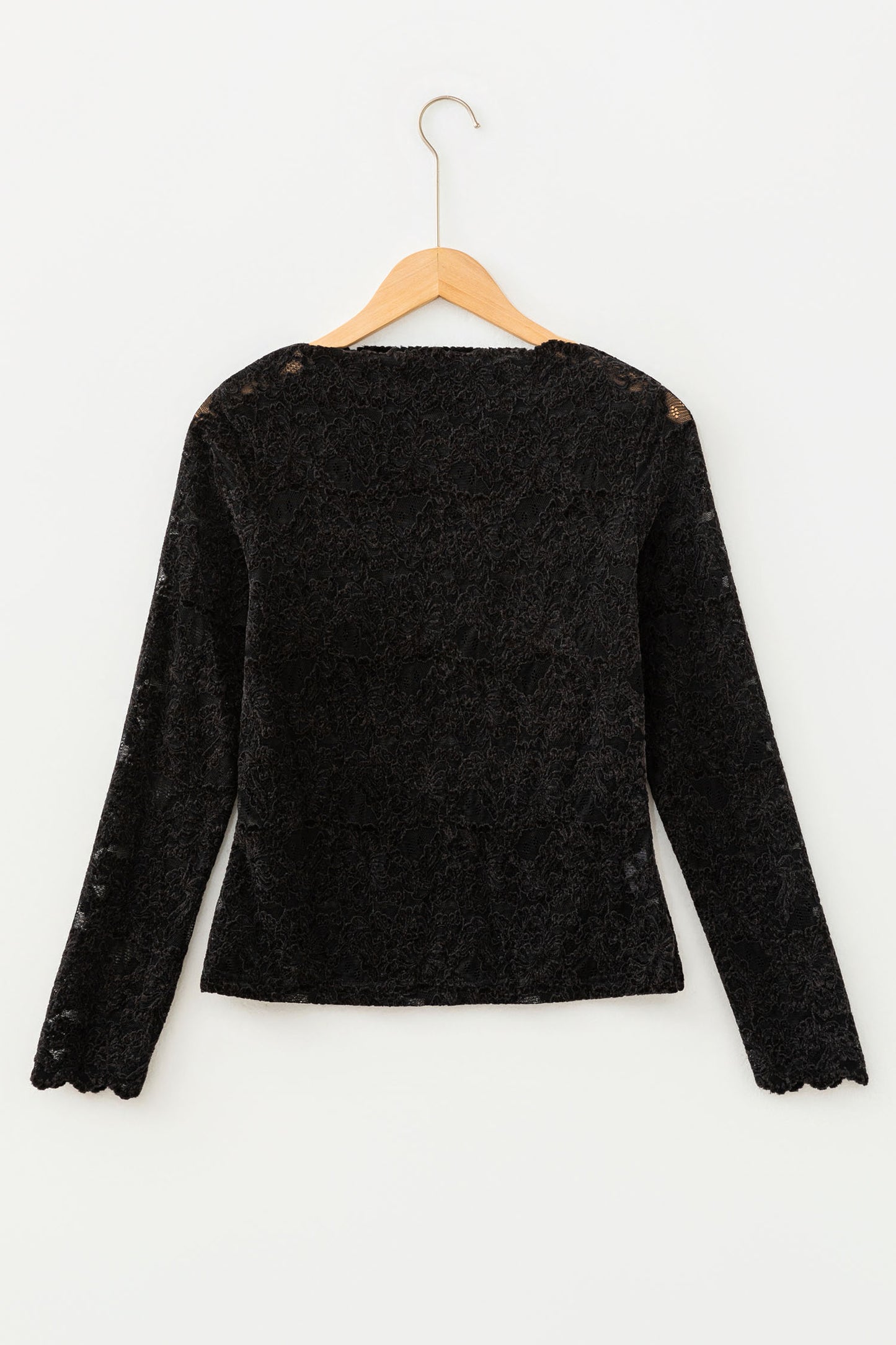 Black Elegant Stand Neck Lace Long Sleeve Top-Tops/Long Sleeve Tops-[Adult]-[Female]-2022 Online Blue Zone Planet