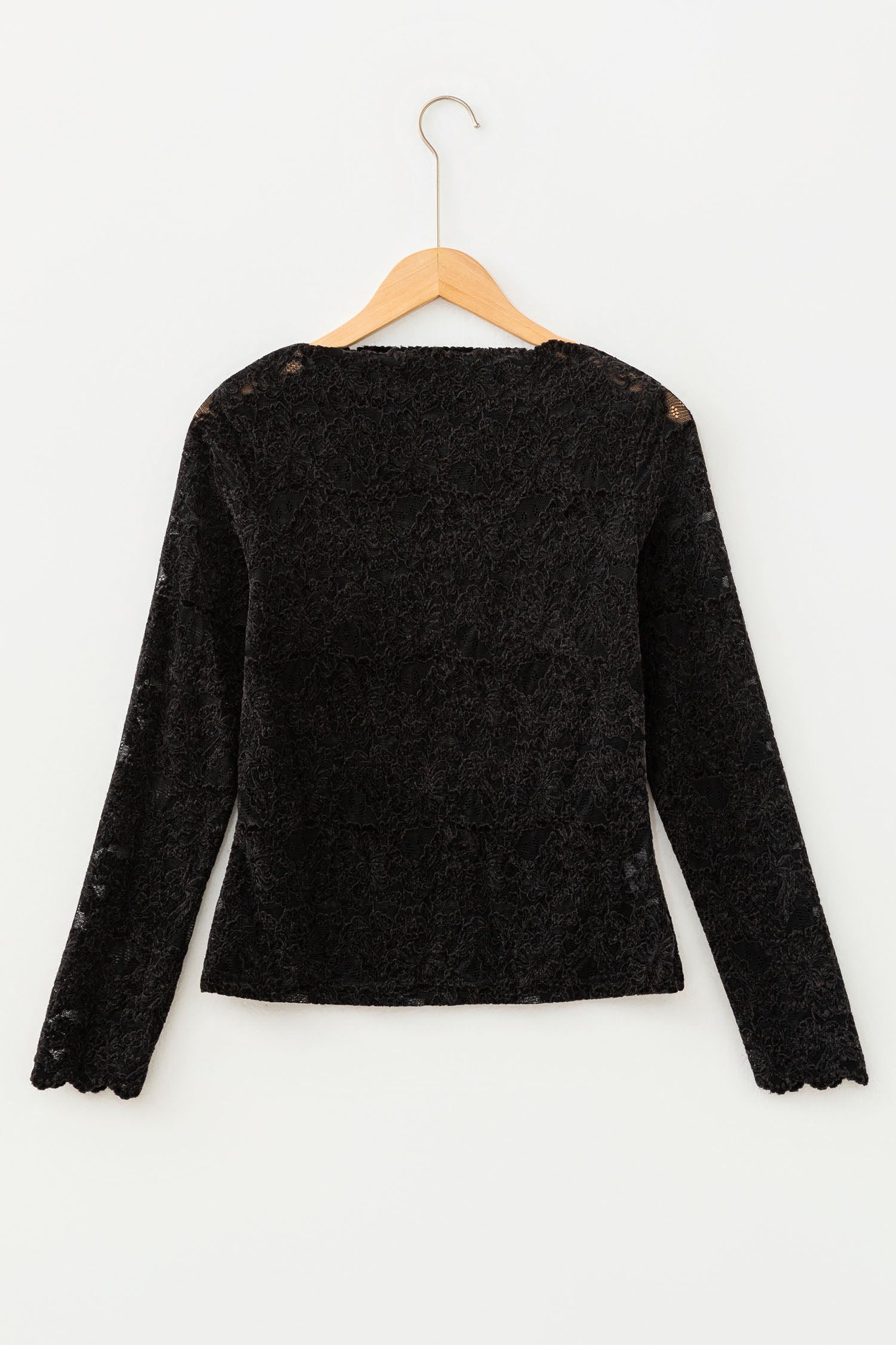 Black Elegant Stand Neck Lace Long Sleeve Top-Tops/Long Sleeve Tops-[Adult]-[Female]-2022 Online Blue Zone Planet