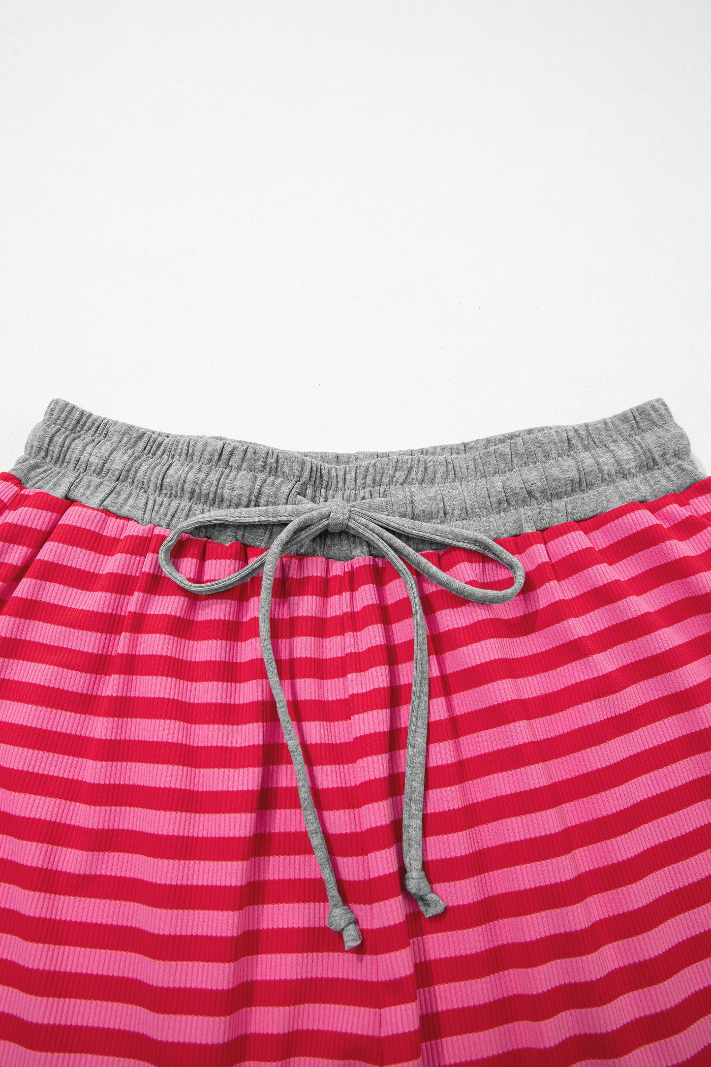 Rose Stripe Contrast Elastic Waist Casual Ribbed Shorts-Bottoms/Casual Shorts-[Adult]-[Female]-2022 Online Blue Zone Planet