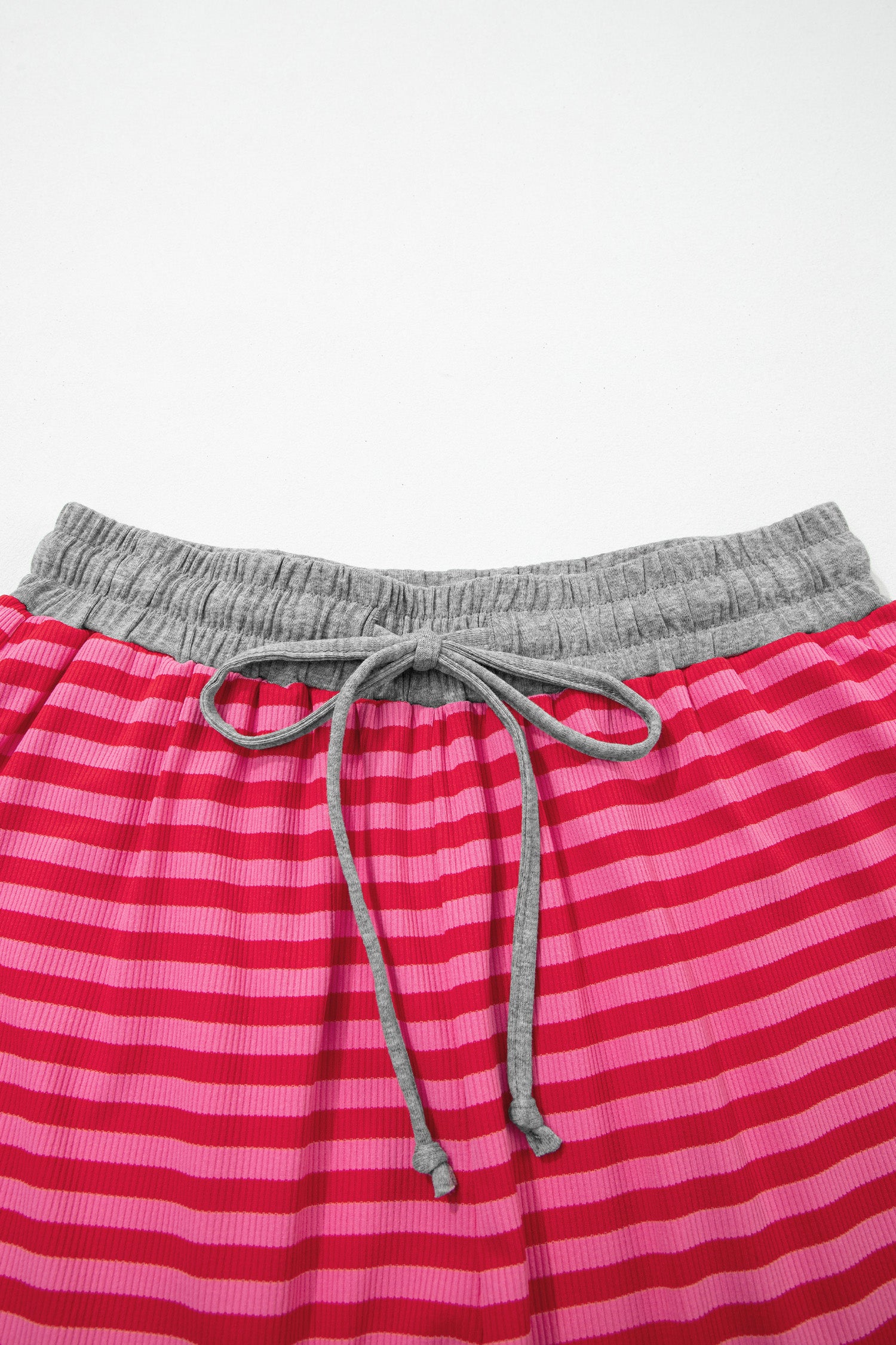 Rose Stripe Contrast Elastic Waist Casual Ribbed Shorts-Bottoms/Casual Shorts-[Adult]-[Female]-2022 Online Blue Zone Planet