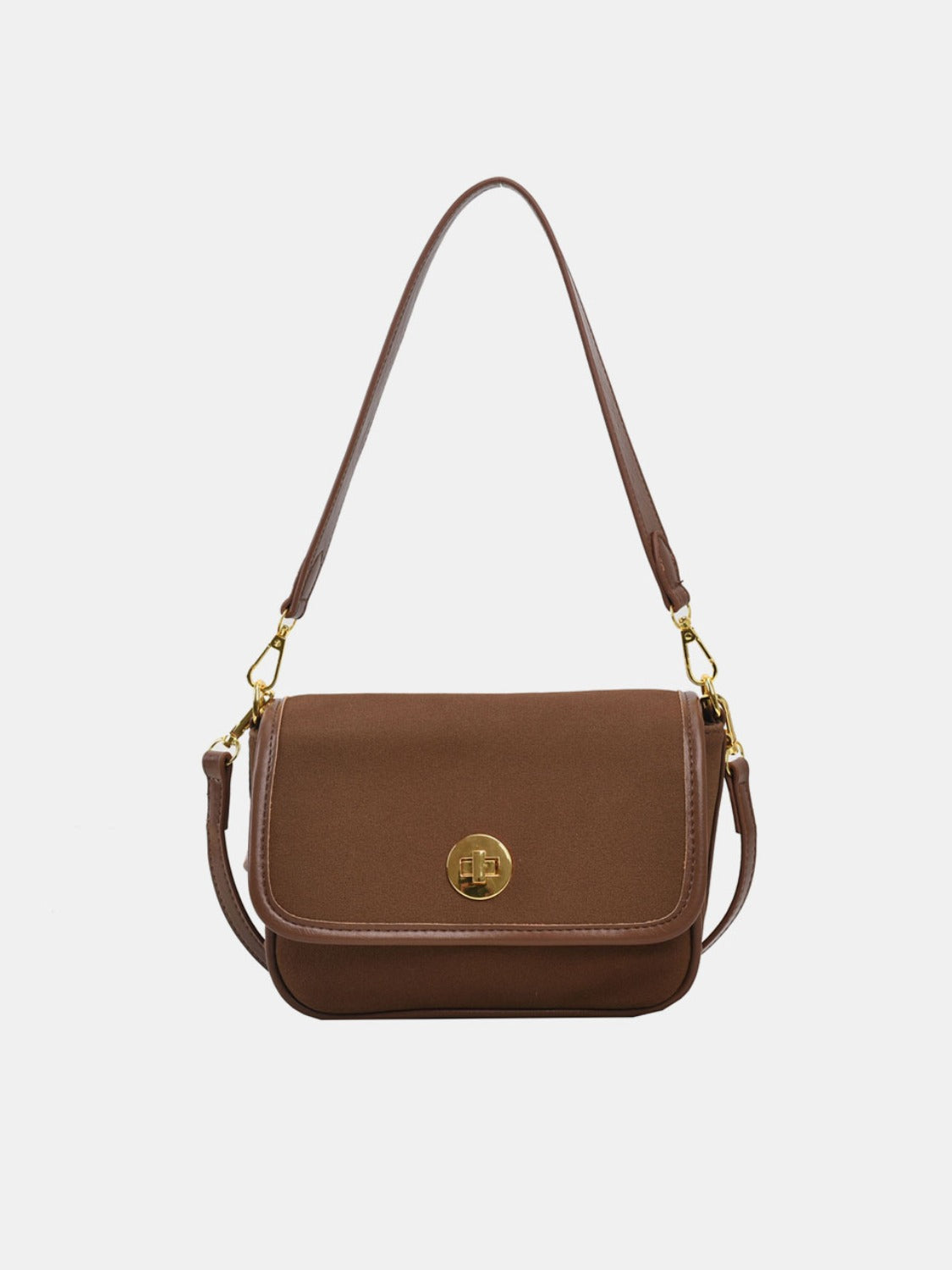 PU Leather Suede Twist-Lock Shoulder Bag-[Adult]-[Female]-Caramel-One Size-2022 Online Blue Zone Planet