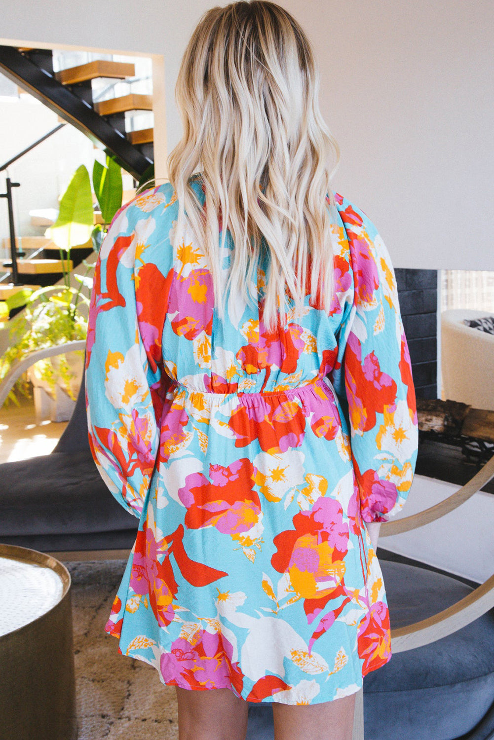 Blue Zone Planet | Sky Blue Floral Bracelet Sleeve Empire Waist Mini Dress - Sky Blue / S / 100%Polyester Blue Zone Planet | Sky Blue Floral Bracelet Sleeve Empire Waist Mini Dress - Sky Blue / S / 100%Polyester