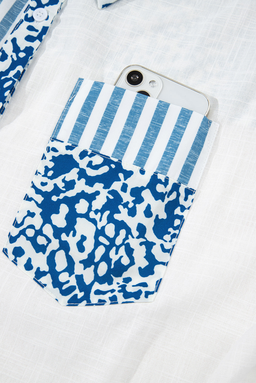 Sky Blue Leopard Striped Western Casual Shirt-Tops/Blouses & Shirts-[Adult]-[Female]-2022 Online Blue Zone Planet