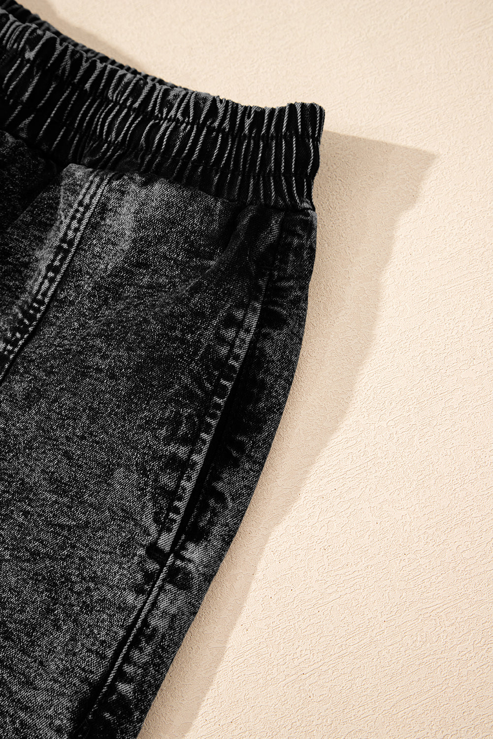 Black Drawstring High Waist Pocketed Denim Shorts-Bottoms/Denim Shorts-[Adult]-[Female]-2022 Online Blue Zone Planet