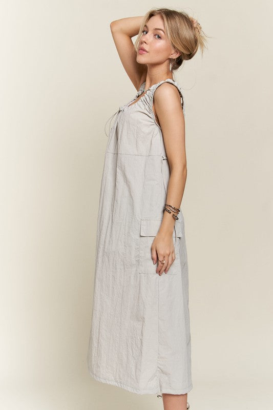 ADORA Drawstring Slit Back Cargo Dress-TOPS / DRESSES-[Adult]-[Female]-2022 Online Blue Zone Planet