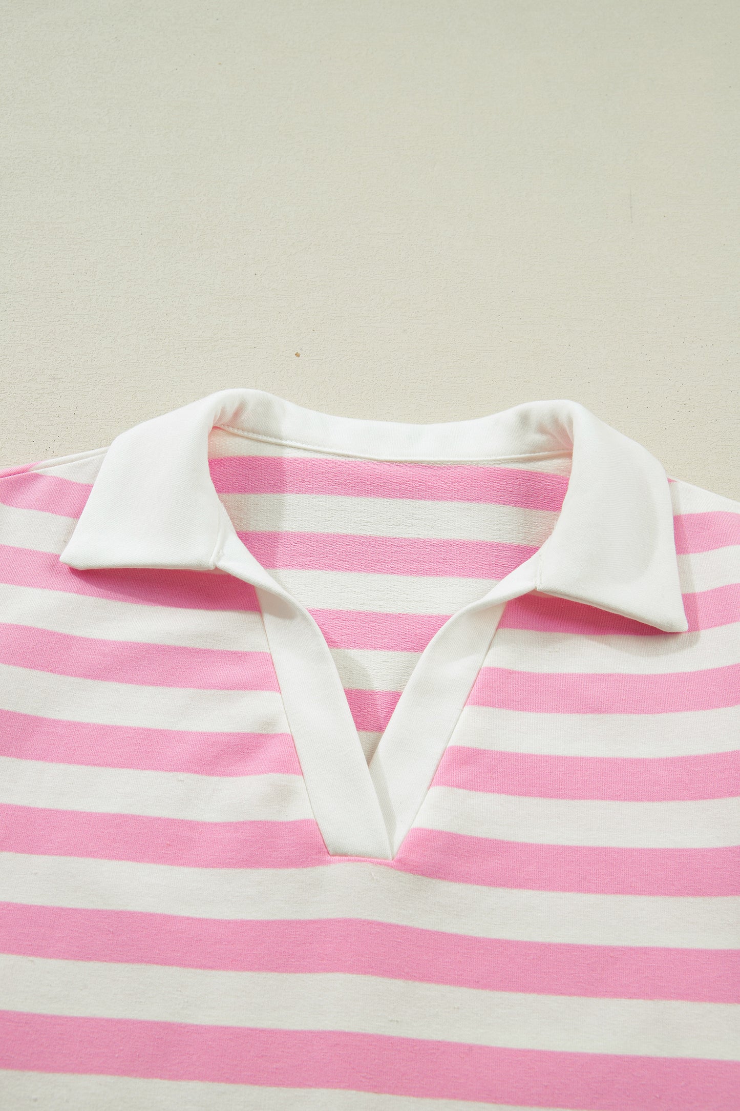 Pink Stripe Collar V Neck Ruffled Short Sleeve Blouse-Tops/Blouses & Shirts-[Adult]-[Female]-2022 Online Blue Zone Planet