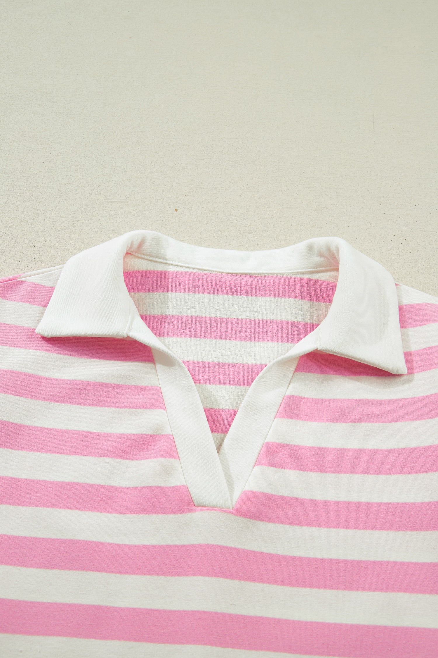 Pink Stripe Collar V Neck Ruffled Short Sleeve Blouse-Tops/Blouses & Shirts-[Adult]-[Female]-2022 Online Blue Zone Planet