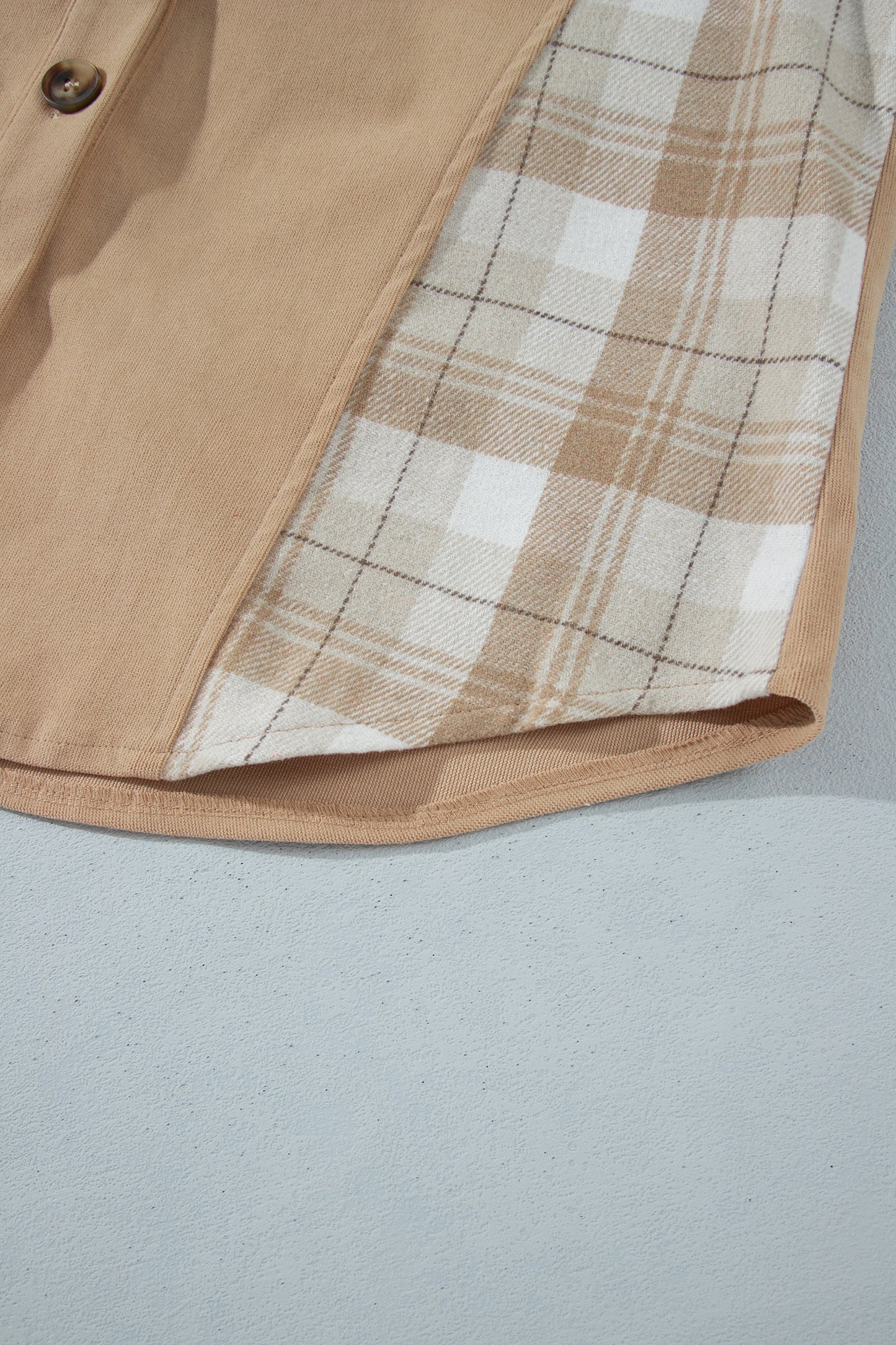 Light French Beige Plaid Colorblock Shirt Collar Shift Shacket-Outerwear/Jackets-[Adult]-[Female]-2022 Online Blue Zone Planet