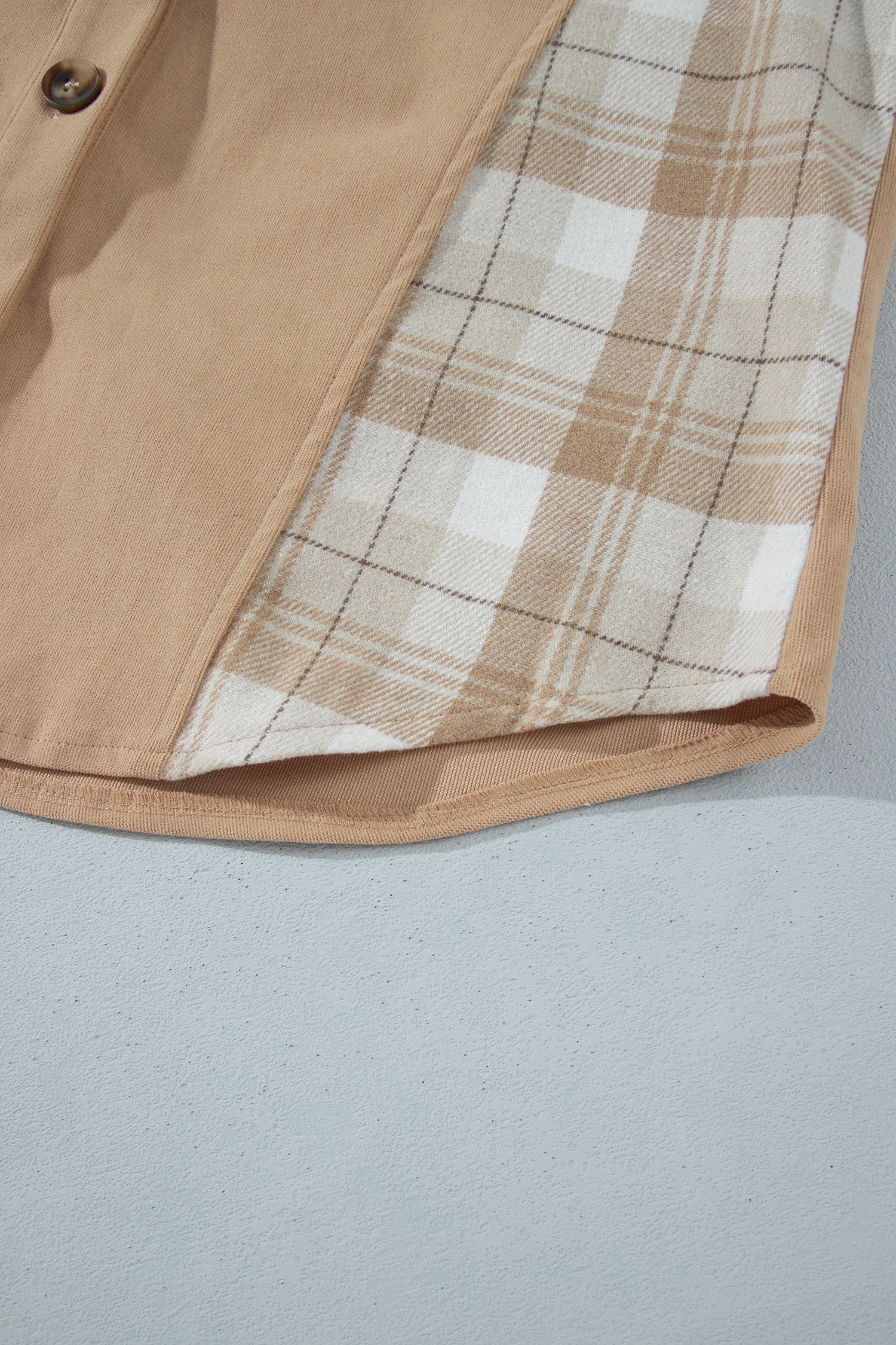Light French Beige Plaid Colorblock Shirt Collar Shift Shacket-Outerwear/Jackets-[Adult]-[Female]-2022 Online Blue Zone Planet